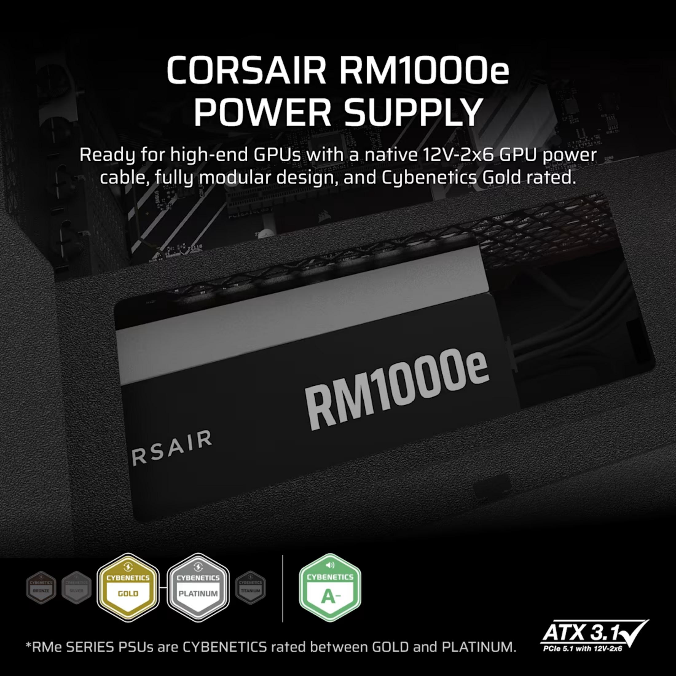 Zasilacz Corsair RM1000e z certyfikatem Gold i ATX 3.1.