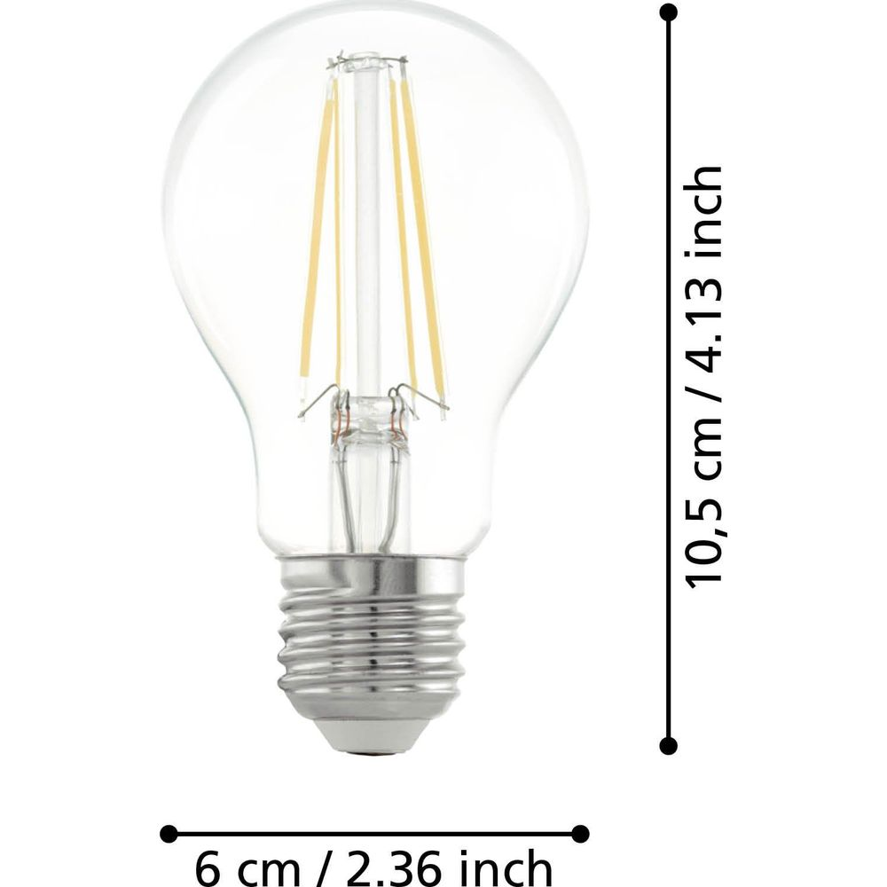 Une ampoule transparente avec filaments visibles et indicateurs de mesure.