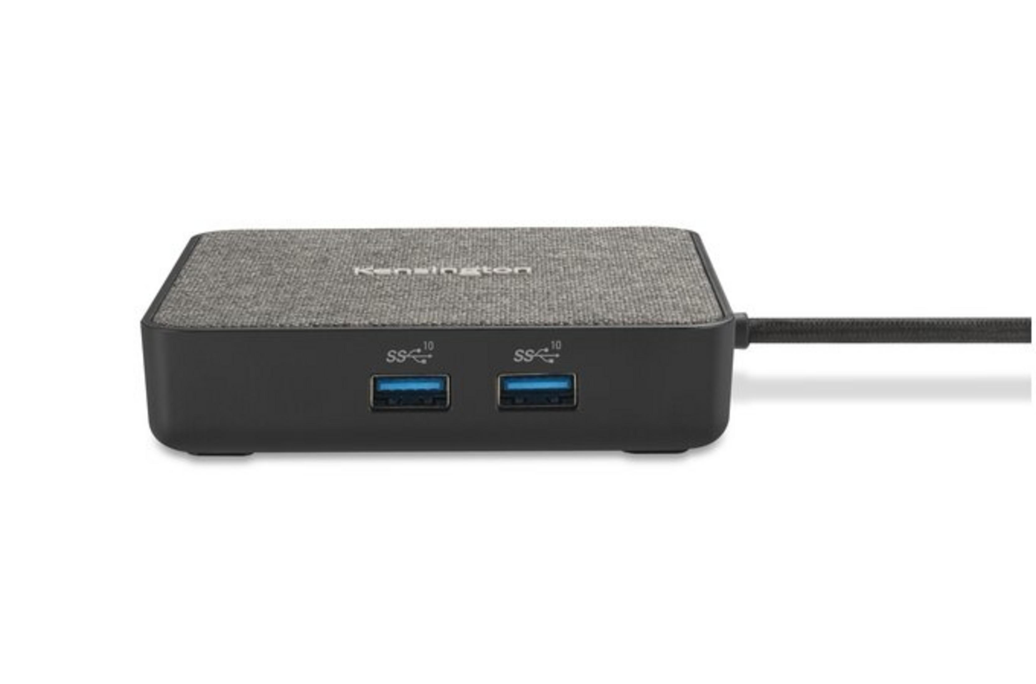 Grauer USB-Hub mit zwei blauen USB 3.0 Anschlüssen und einem Kabel.