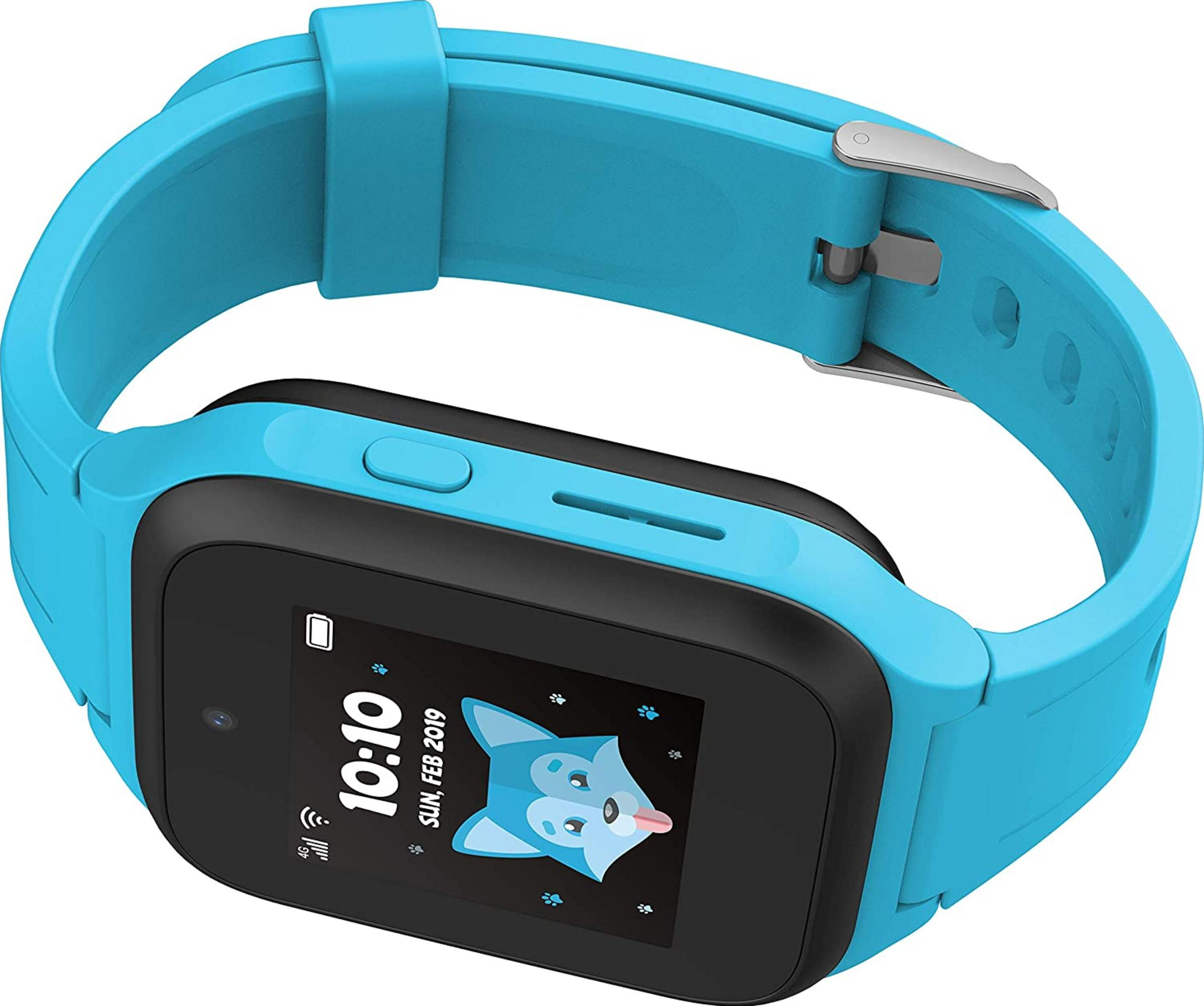 Ein blauer Kinder-Smartwatch mit einem niedlichen Hunde-Display und silberner Schnalle.