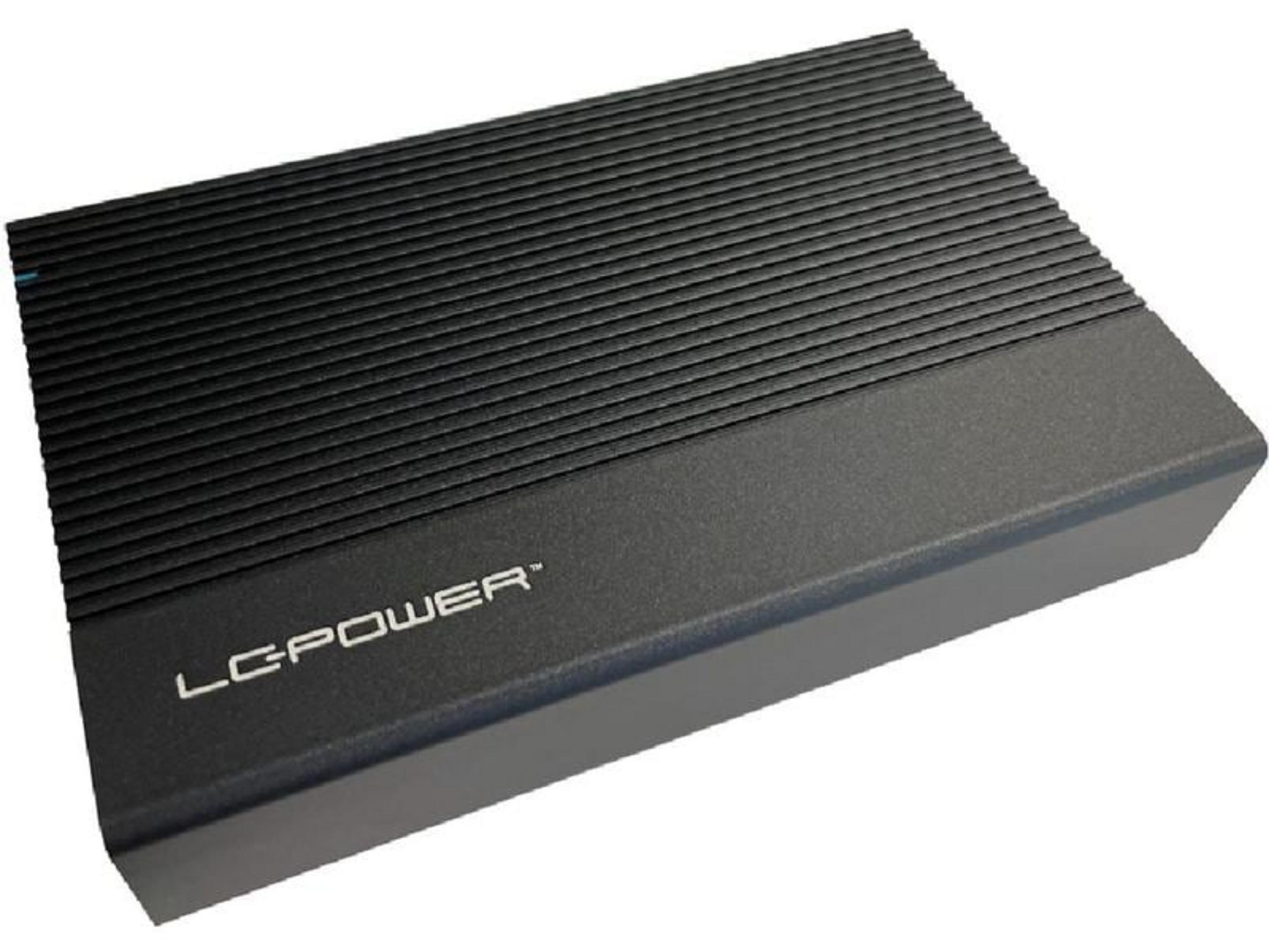 Schwarzes LC-POWER Gehäuse mit horizontalen Rillen und aufgedrucktem Logo.