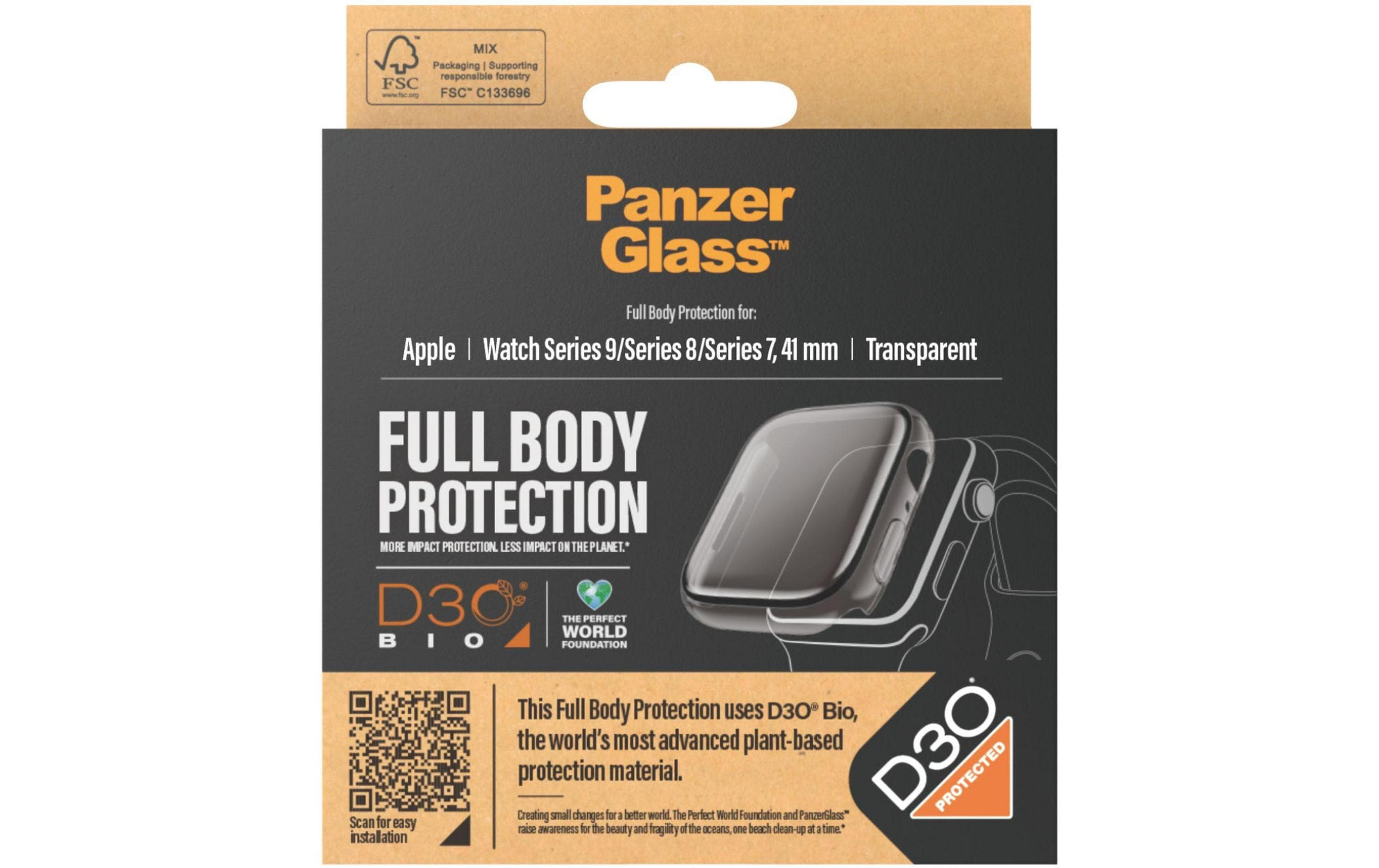 Emballage Panzer Glass pour Apple Watch Series 9/8/7 (41mm) avec protection D3O Bio.