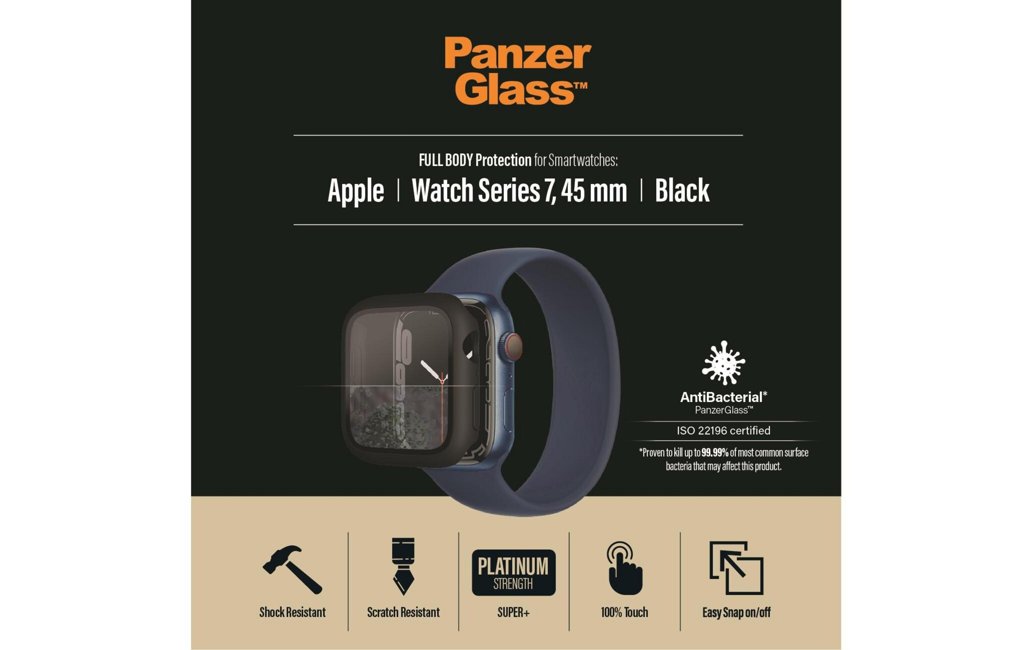 Apple Watch Series 7 z etui PanzerGlass, niebieska opaska.