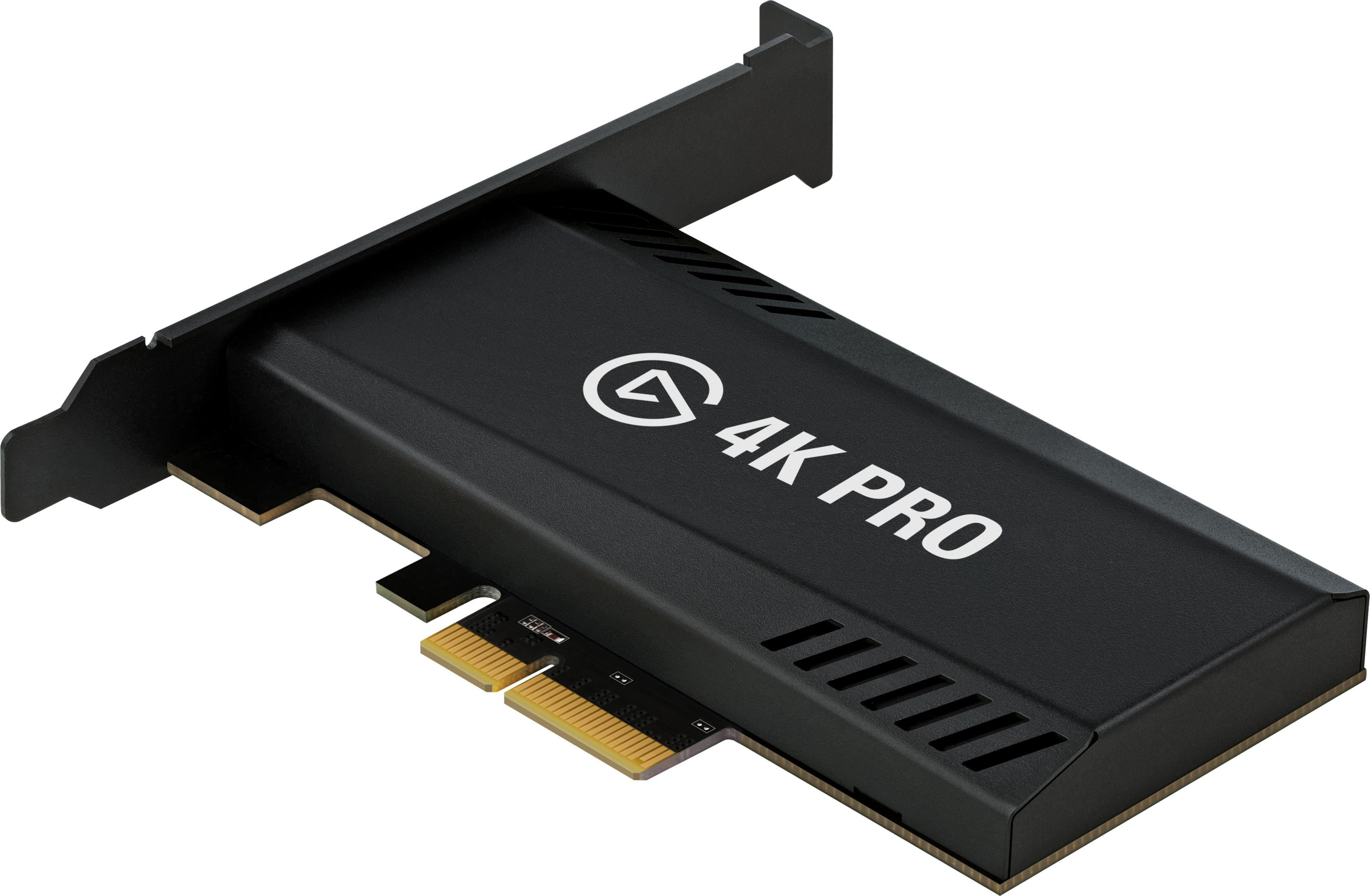 Schwarze 4K PRO Capture Card mit goldenen Anschlüssen und Lüftungsschlitzen.