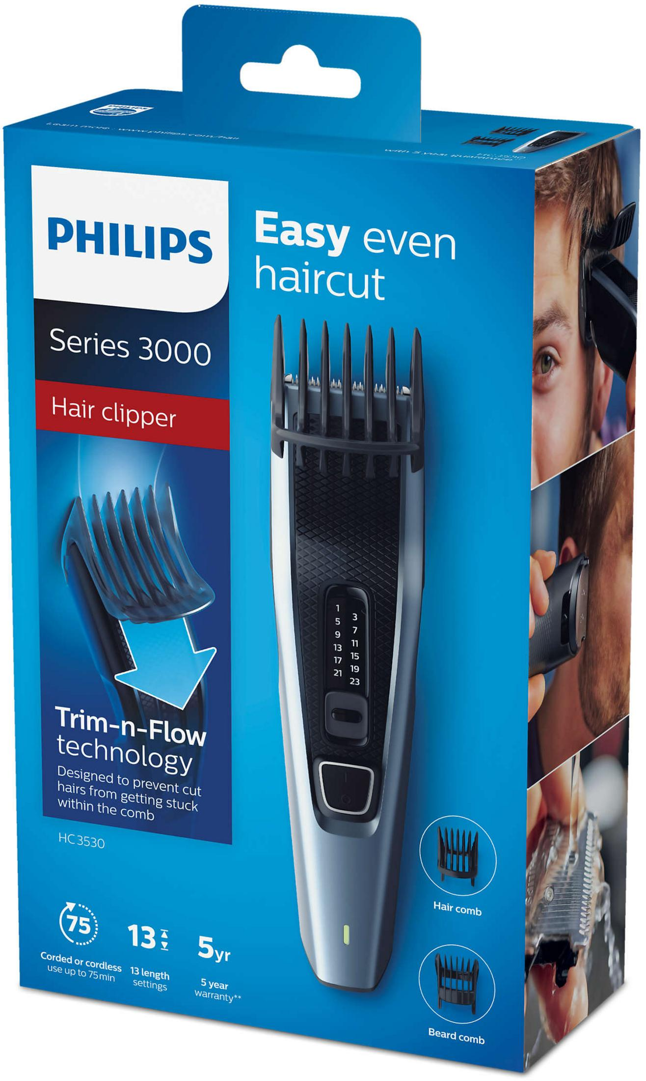 Cortapelos Philips Serie 3000. Plata y negro con tecnología Trim-n-Flow.