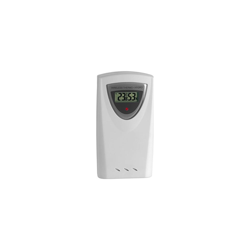 Ein weißes digitales Thermo-Hygrometer zeigt 23,8 Grad und 53% Luftfeuchtigkeit an.