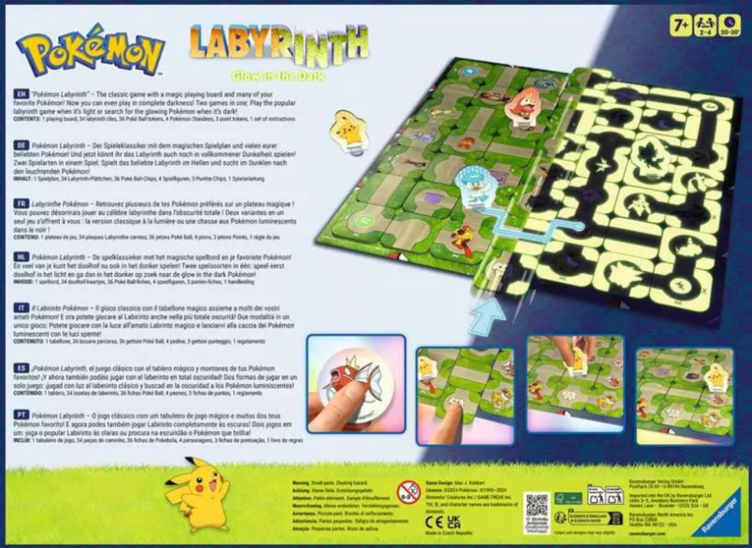 Pokémon Labyrinth bordspel met figuren. Dag- en nachtmodus met lichtgevend.