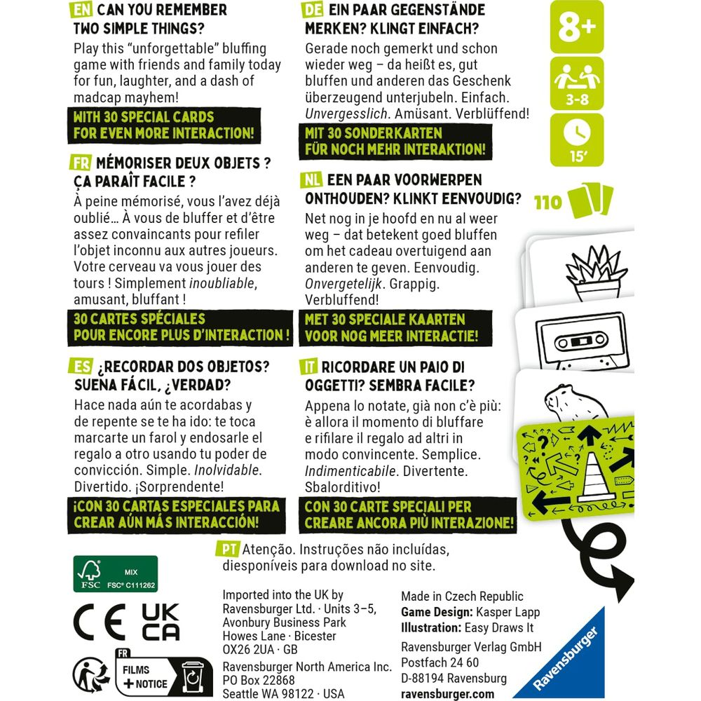 Instrukcja gry w wielu językach i symbole.