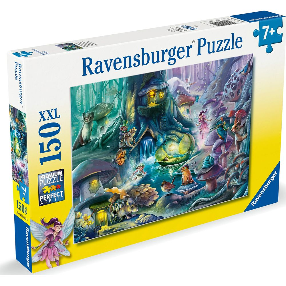 Ravensburger Puzzle 150 Teile XXL: Fabelwesen in einem magischen Wald, Haus in einem Baum.