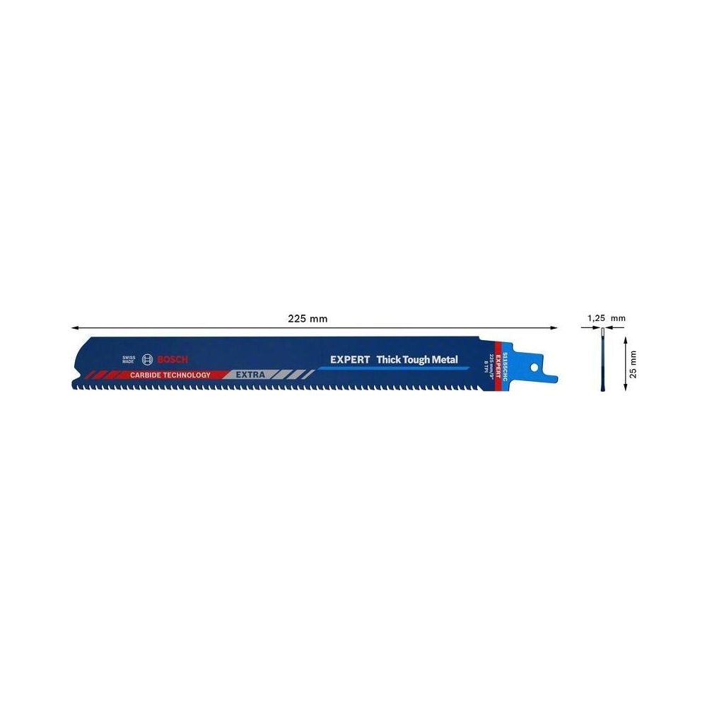 Bosch Sägeblatt: 225 mm lang, 1,25 mm dick, 25 mm breit.