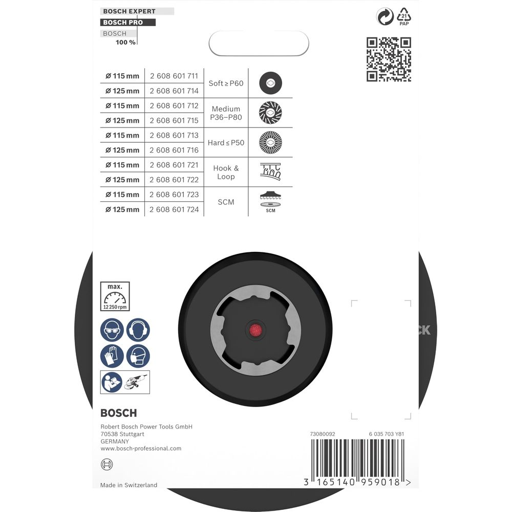 Disco abrasivo Bosch Expert con specifiche e vista ravvicinata.