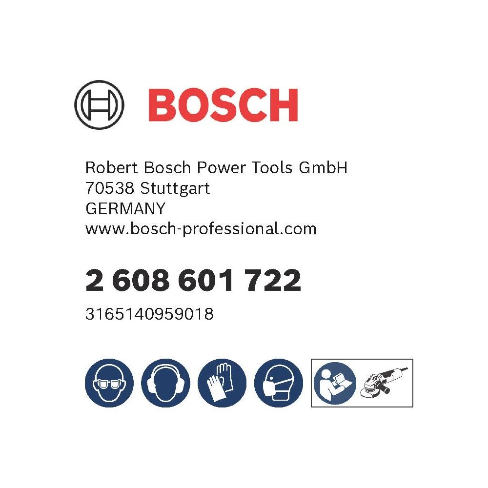 Logo Bosch, contatti, numero parte e icone di sicurezza.