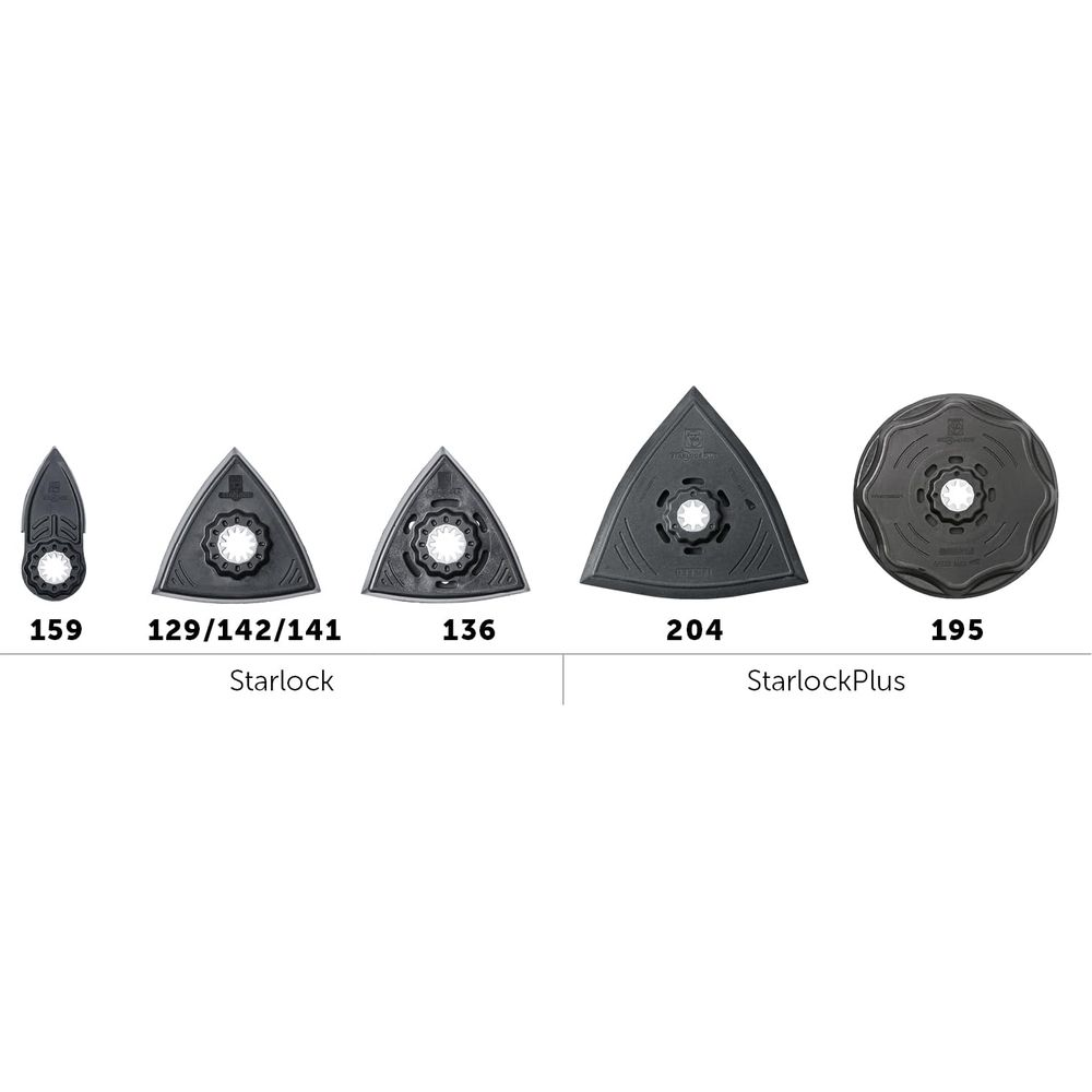 Sei accessori per levigatura triangolari e circolari con numeri.