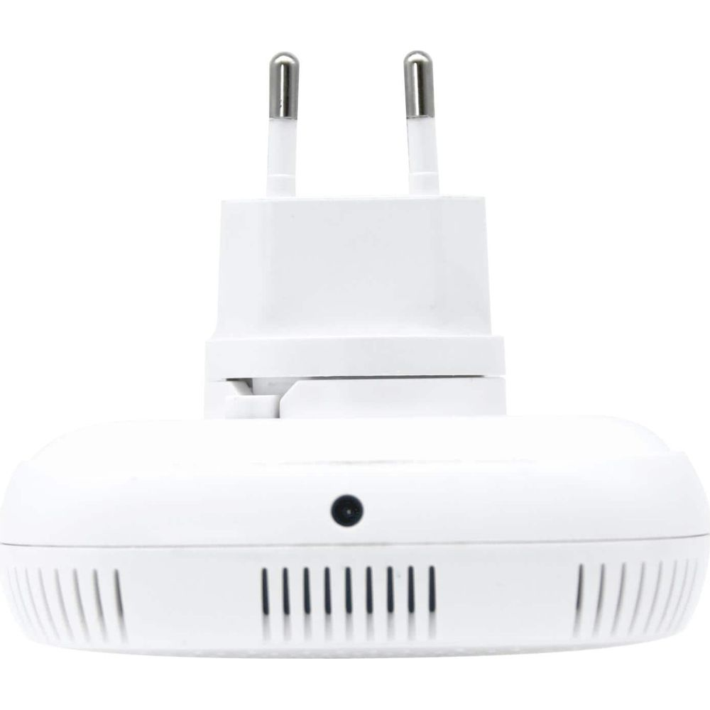 Biała wtyczka z dwoma bolcami i otworami wentylacyjnymi.