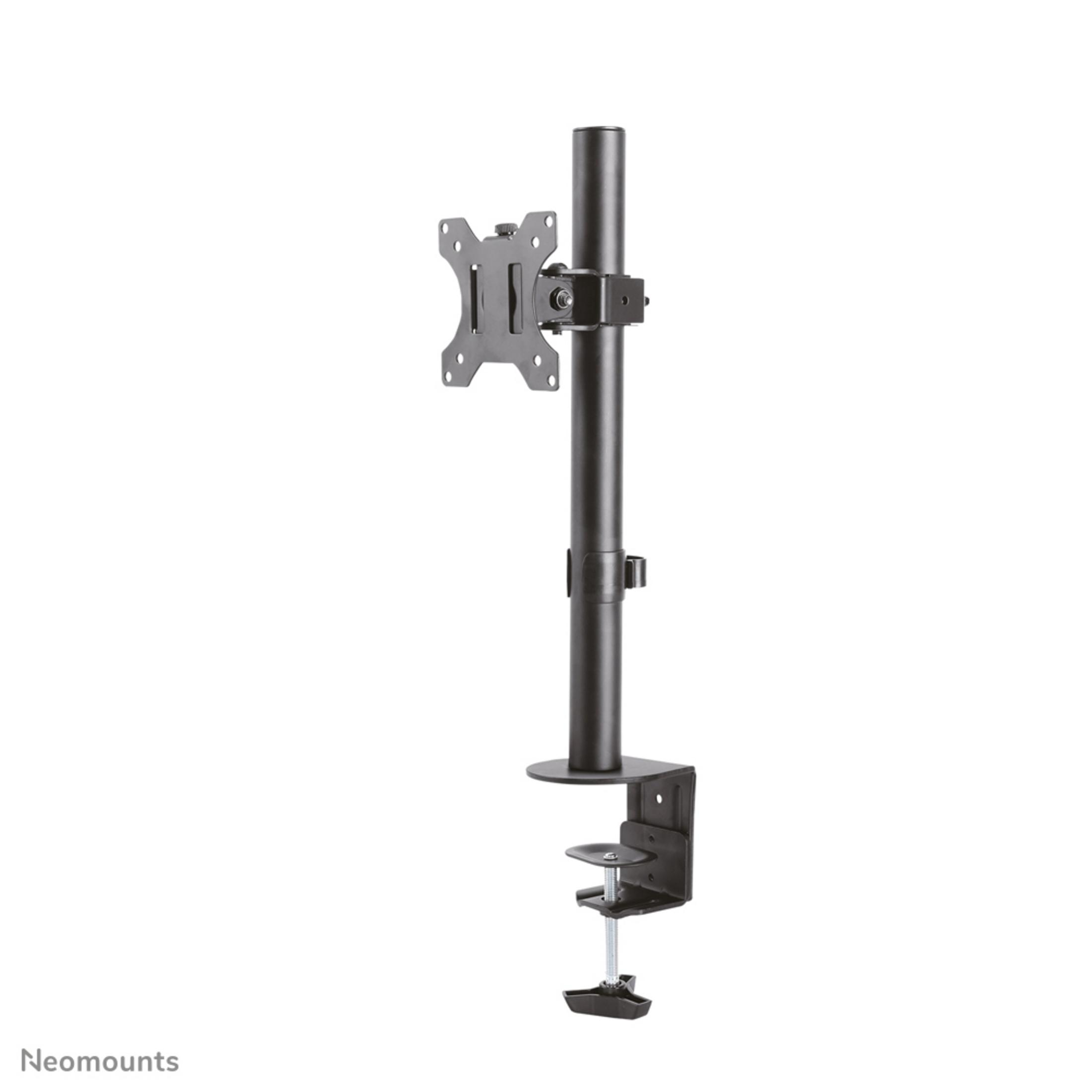 Ein schwarzer Monitorarm mit Klemme und VESA-Halterung.