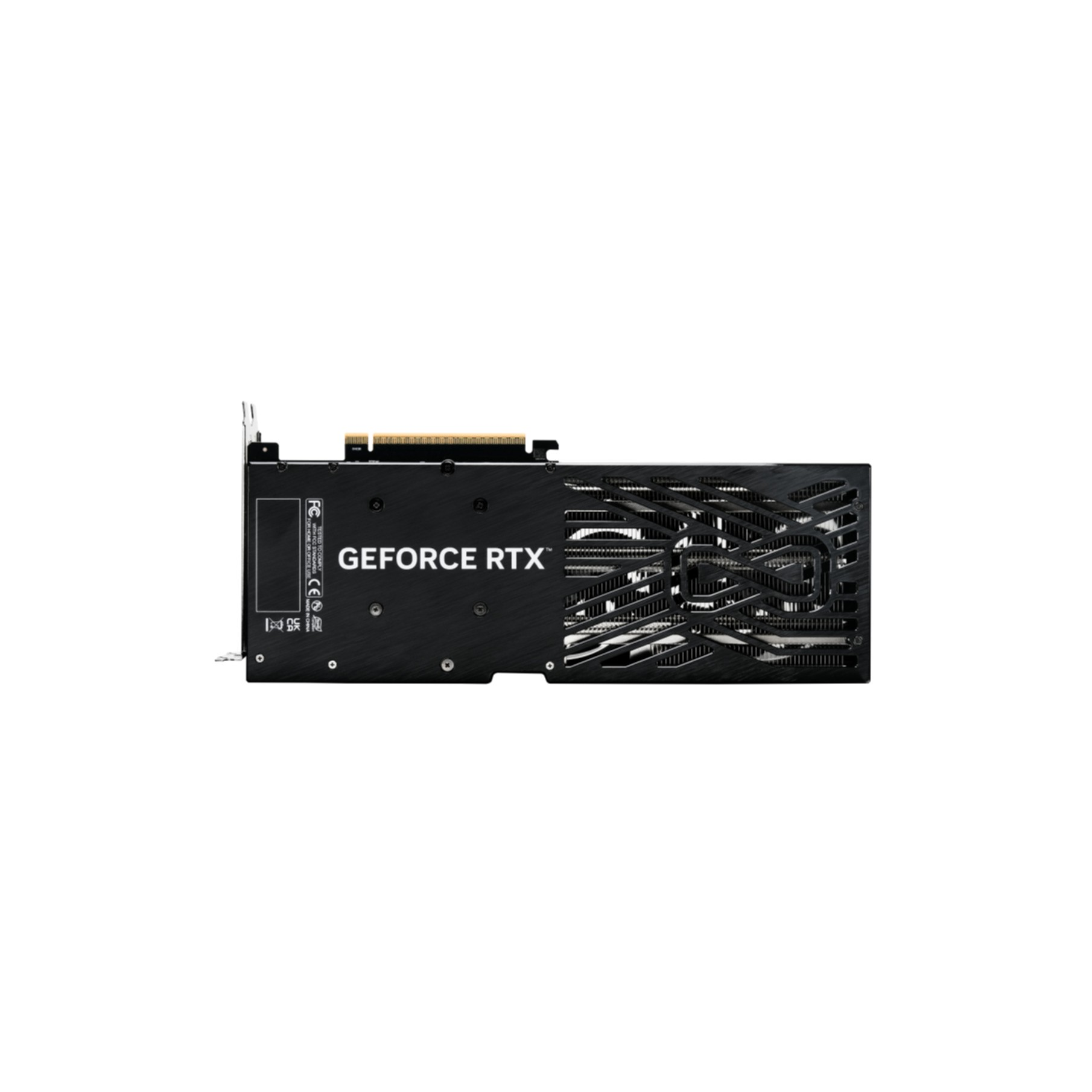 Schwarze Grafikkarte mit "GEFORCE RTX"-Logo und Lüfterschlitzen.