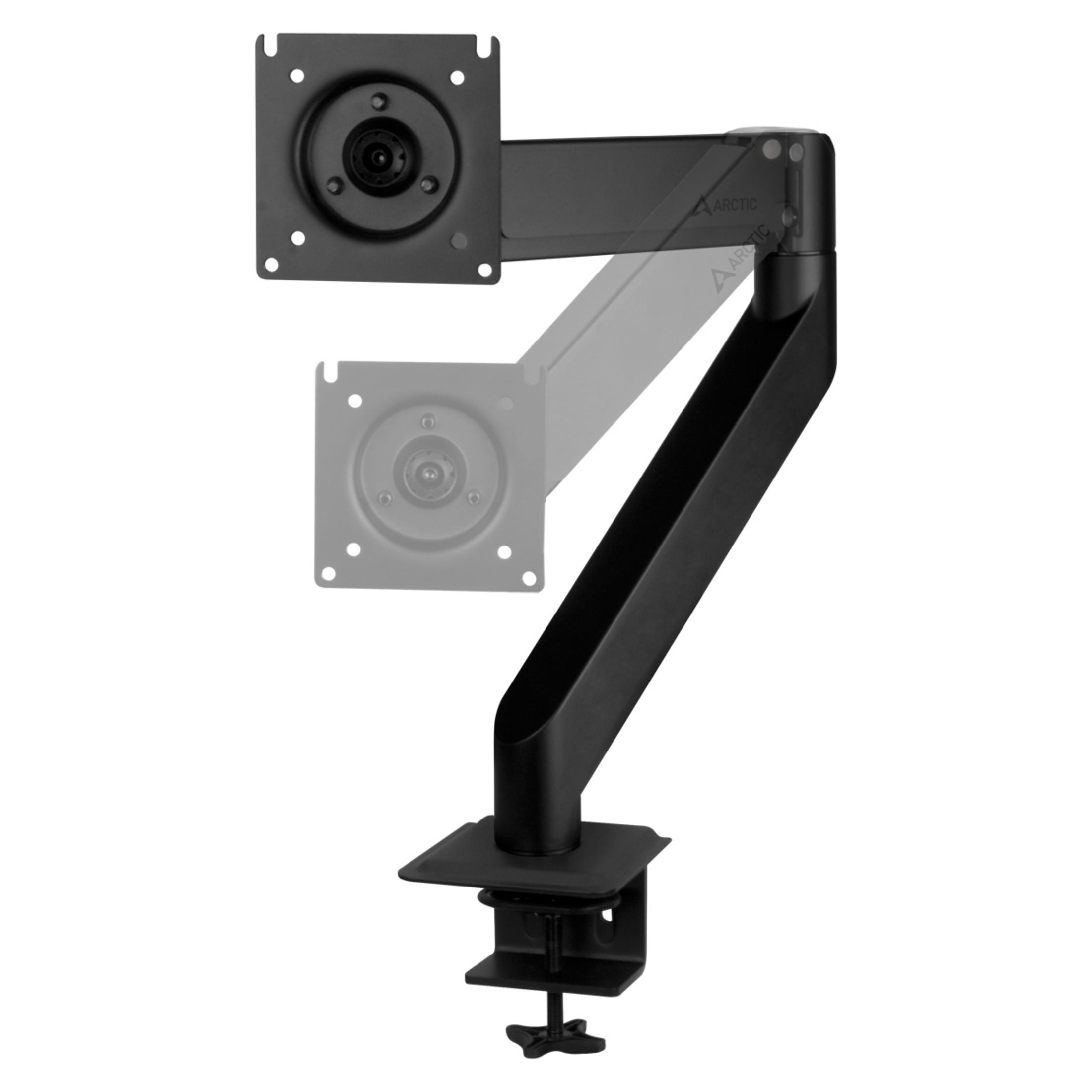 Bras de moniteur noir avec pince de bureau et support VESA.