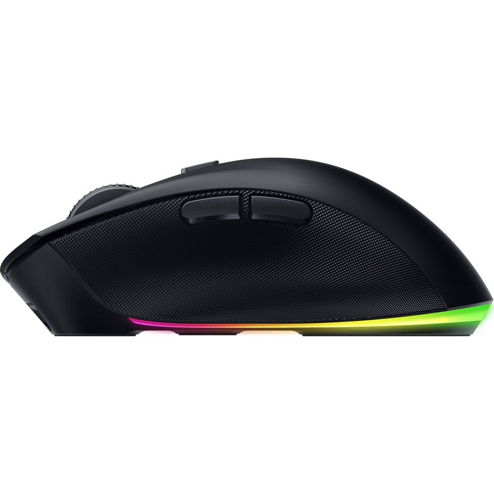 Czarna mysz gamingowa z podświetleniem RGB u podstawy.