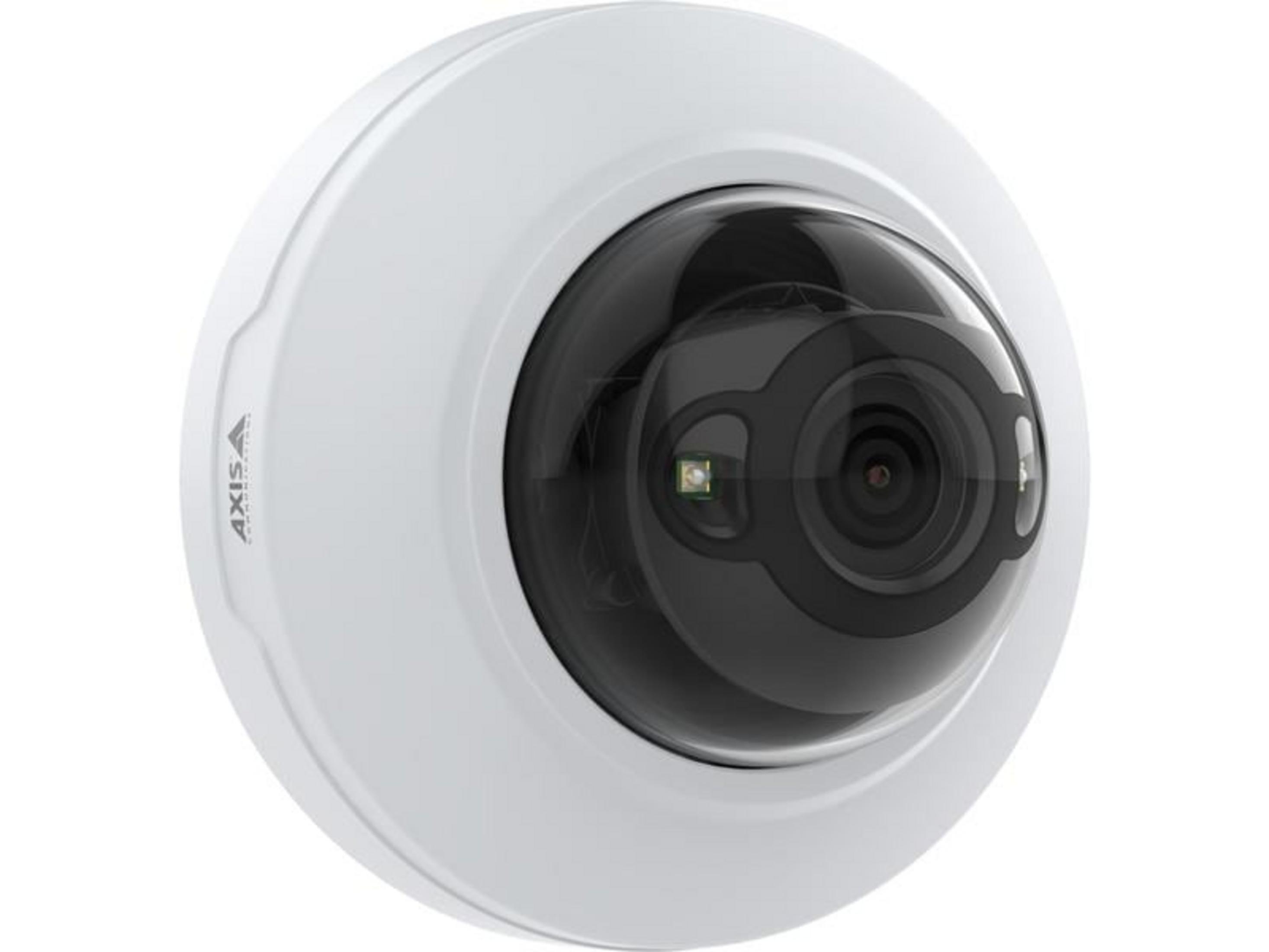 Biała kamera bezpieczeństwa typu dome z czarnym obiektywem.