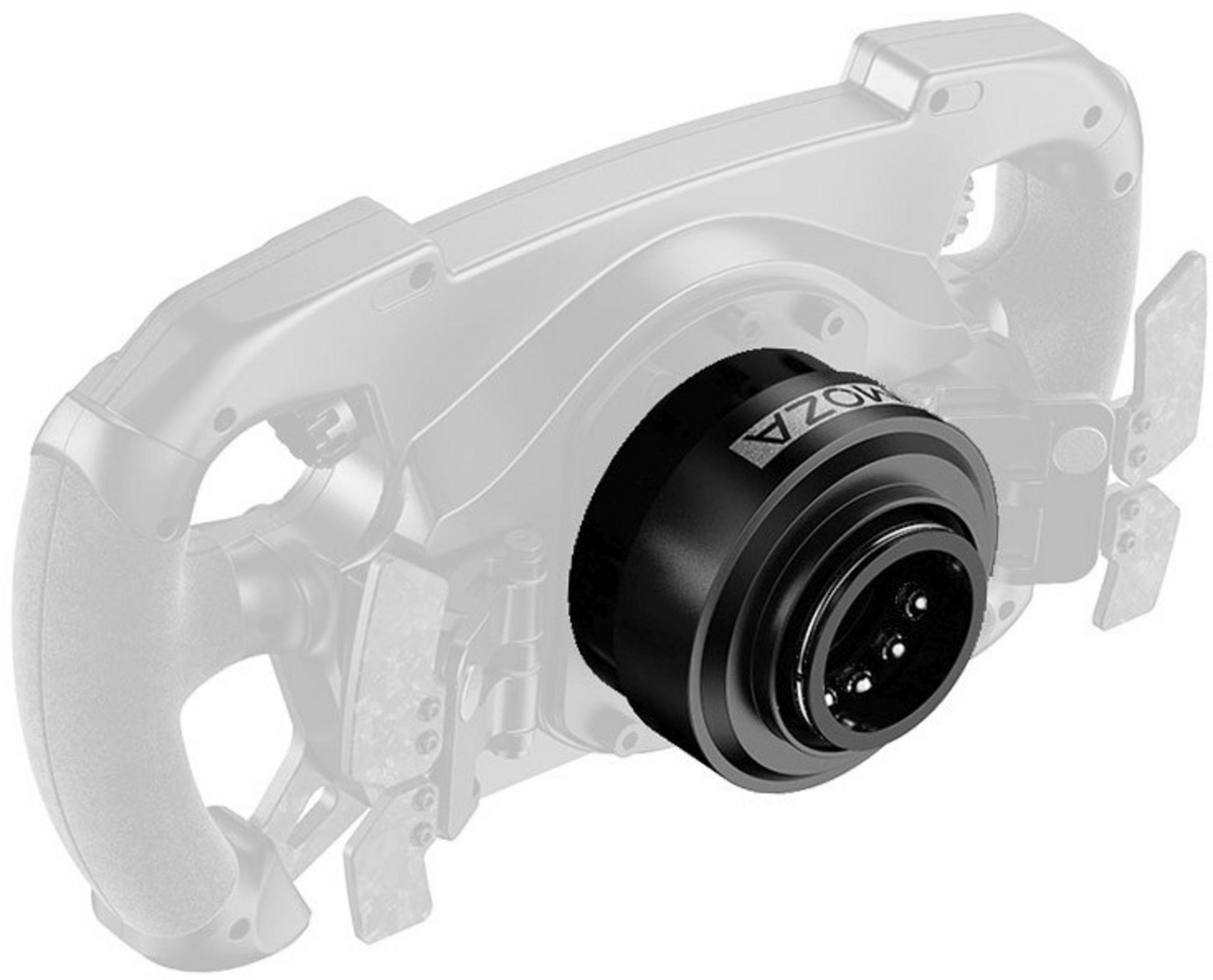 Black adapter with three pins on a gray steering wheel.