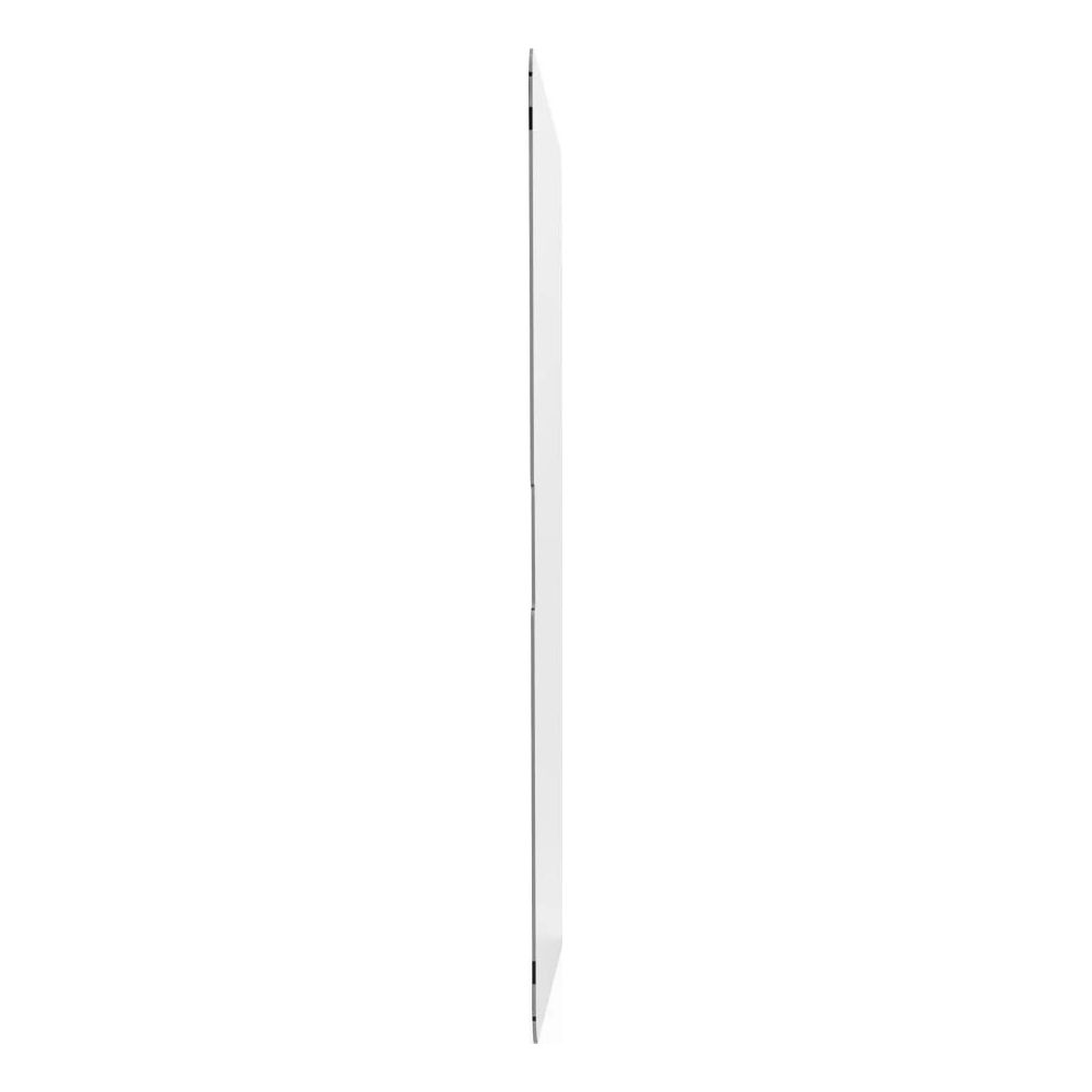 Een dun, wit object met een zwarte rand, van de zijkant gezien.