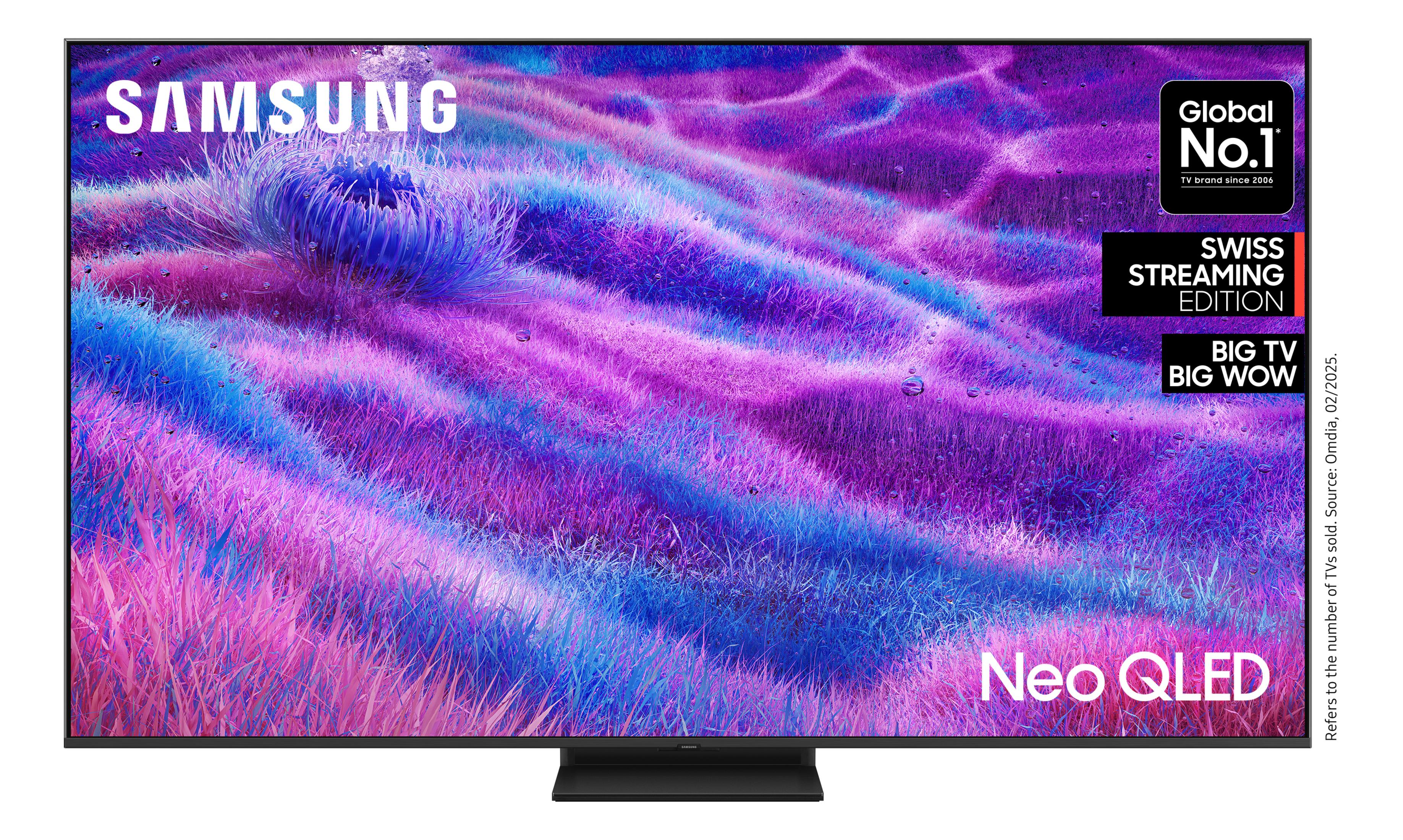 Samsung Neo QLED TV met levendige achtergrond. Global No.1 zegel.