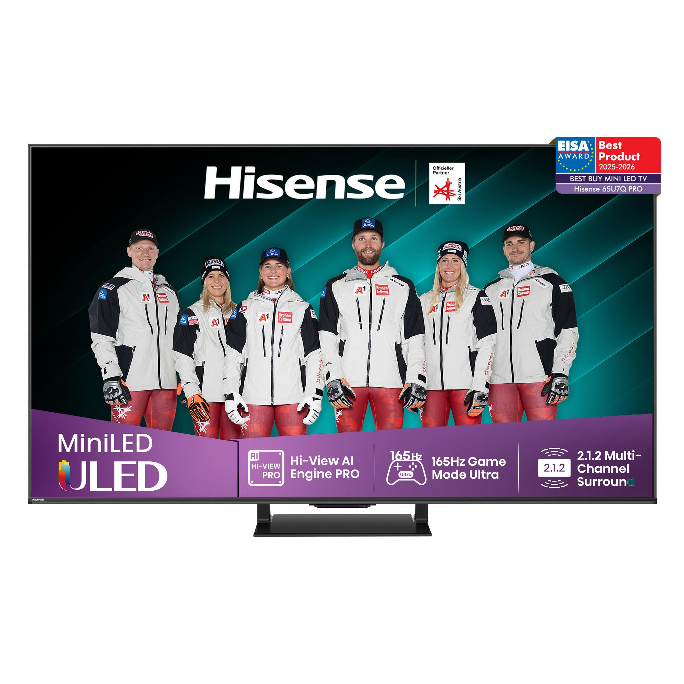 Telewizor Hisense Mini-LED z narciarzami, Nagroda EISA 2025-2026.