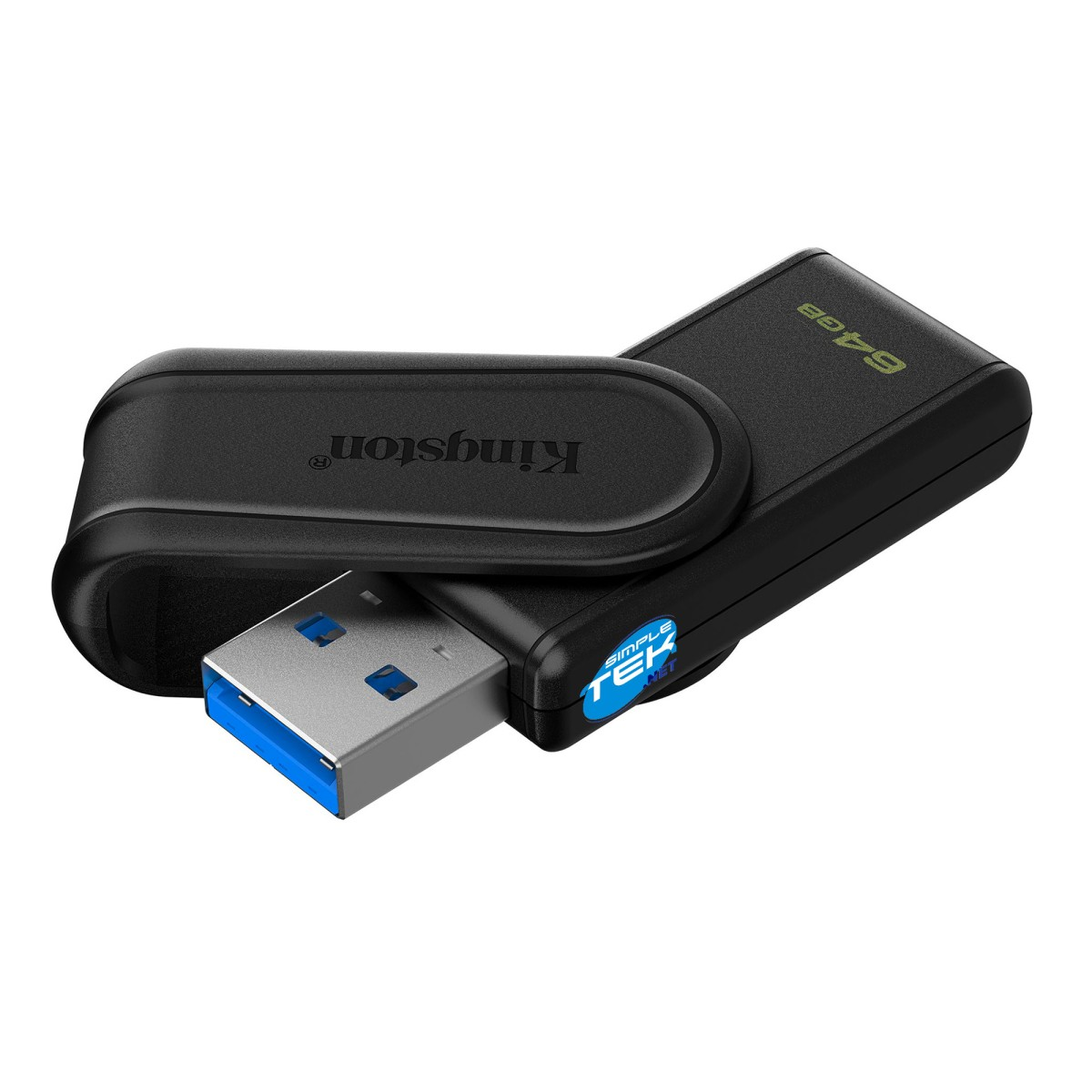 Zwarte Kingston 64GB USB-stick met een opklapbaar kapje.