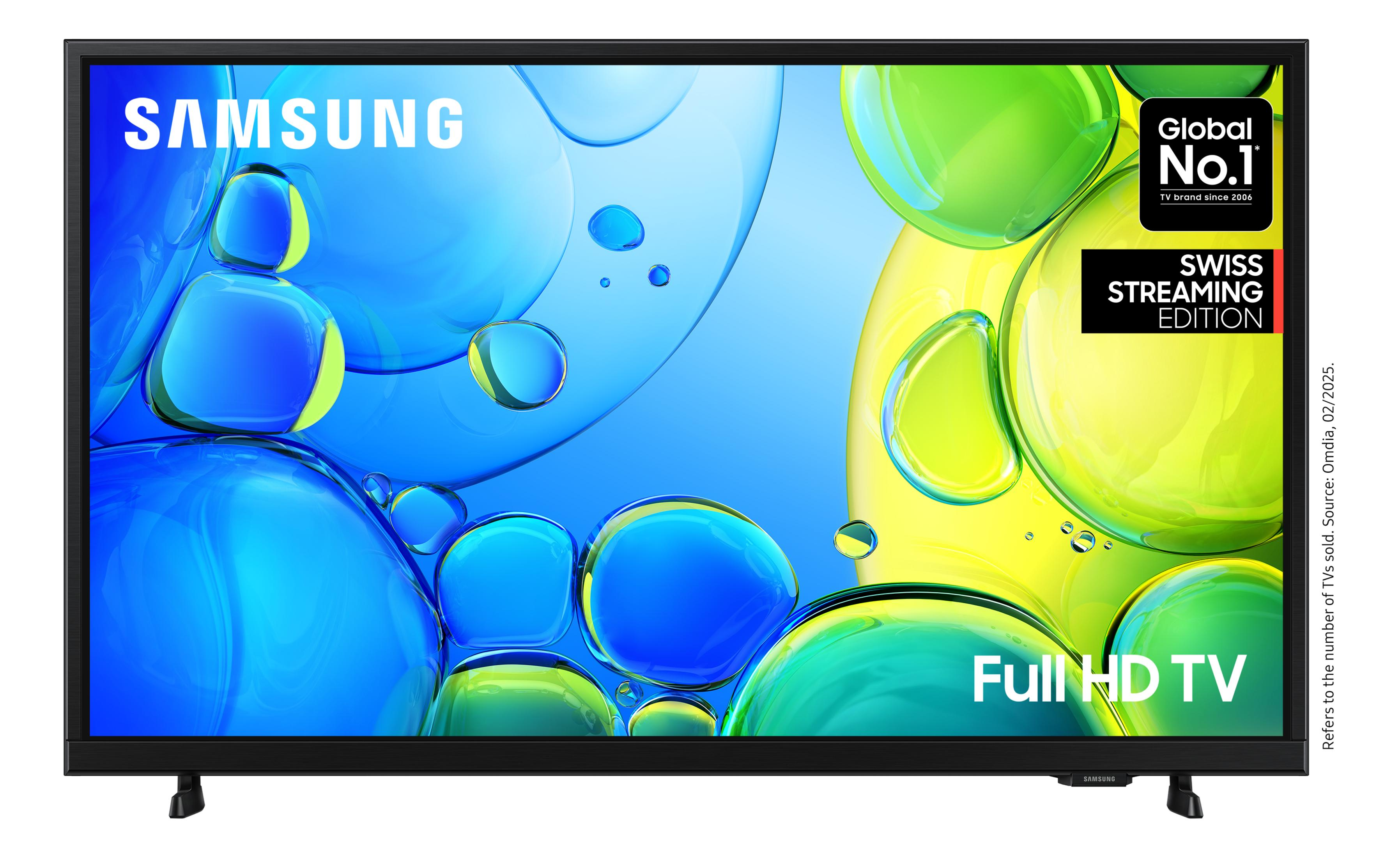 Telewizor Samsung Full HD z niebieskimi i zielonymi bańkami. Globalny nr 1.