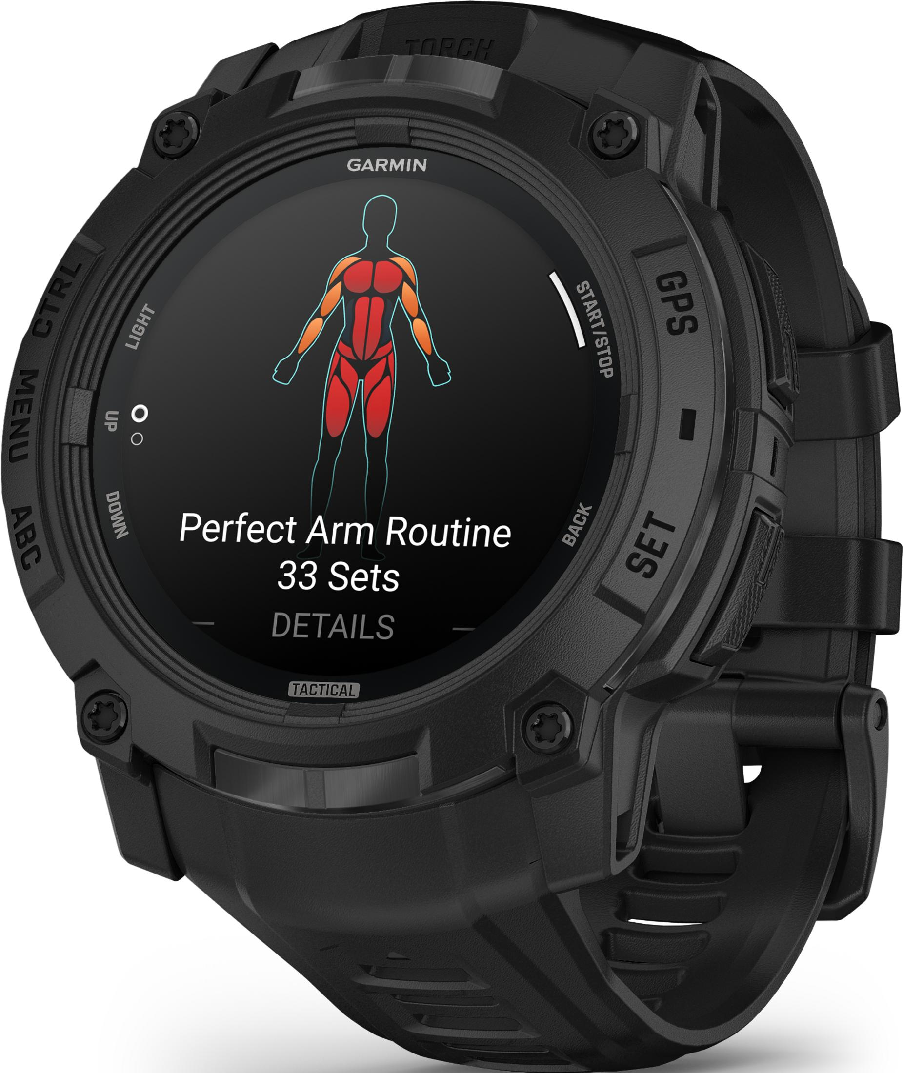 Garmin Smartwatch zeigt Armtraining mit 33 Sätzen an.