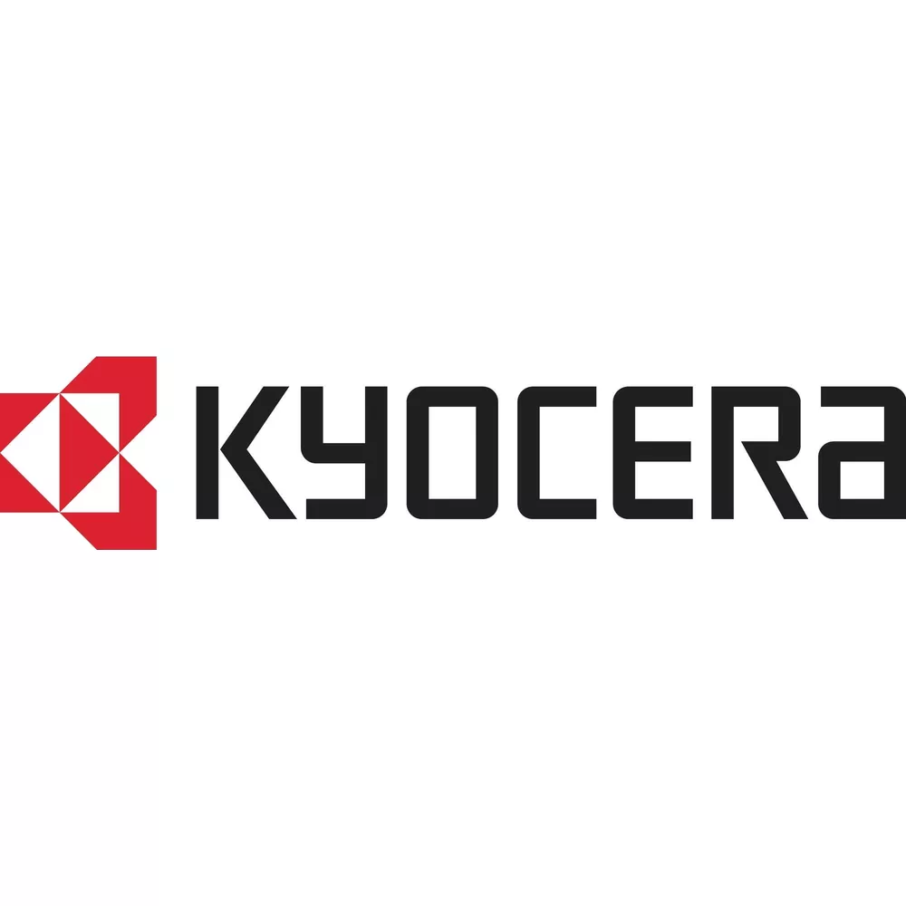 Logo Kyocera z czerwonym symbolem geometrycznym po lewej i napisem KYOCERA.