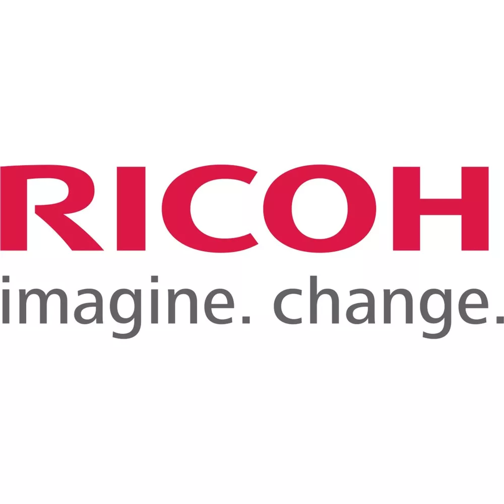 Logo RICOH imagine. change. na białym tle.