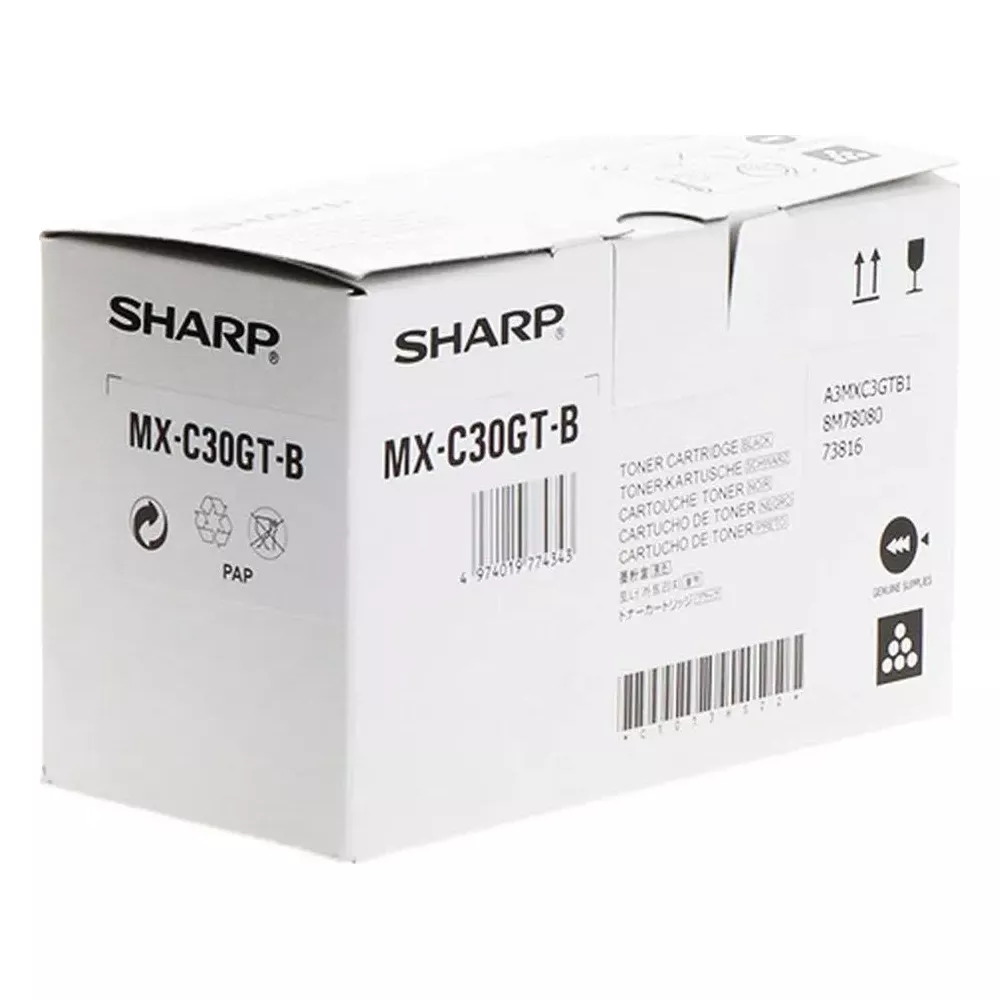 Scatola Sharp bianca per toner, modello MX-C30GT-B.