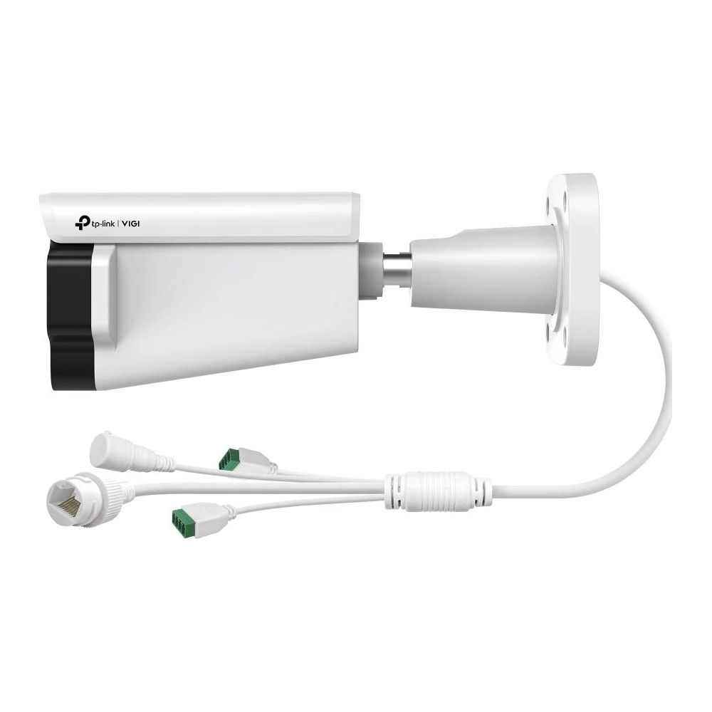 Biała kamera bezpieczeństwa z logo TP-Link VIGI i kablami.
