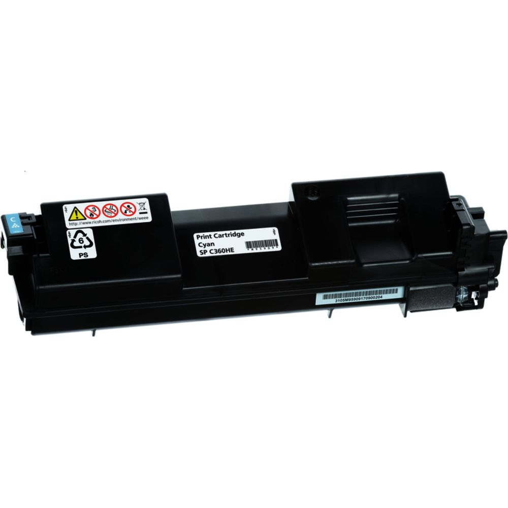 Czarny toner z etykietą 'Print Cartridge Cyan SP C360HE'.