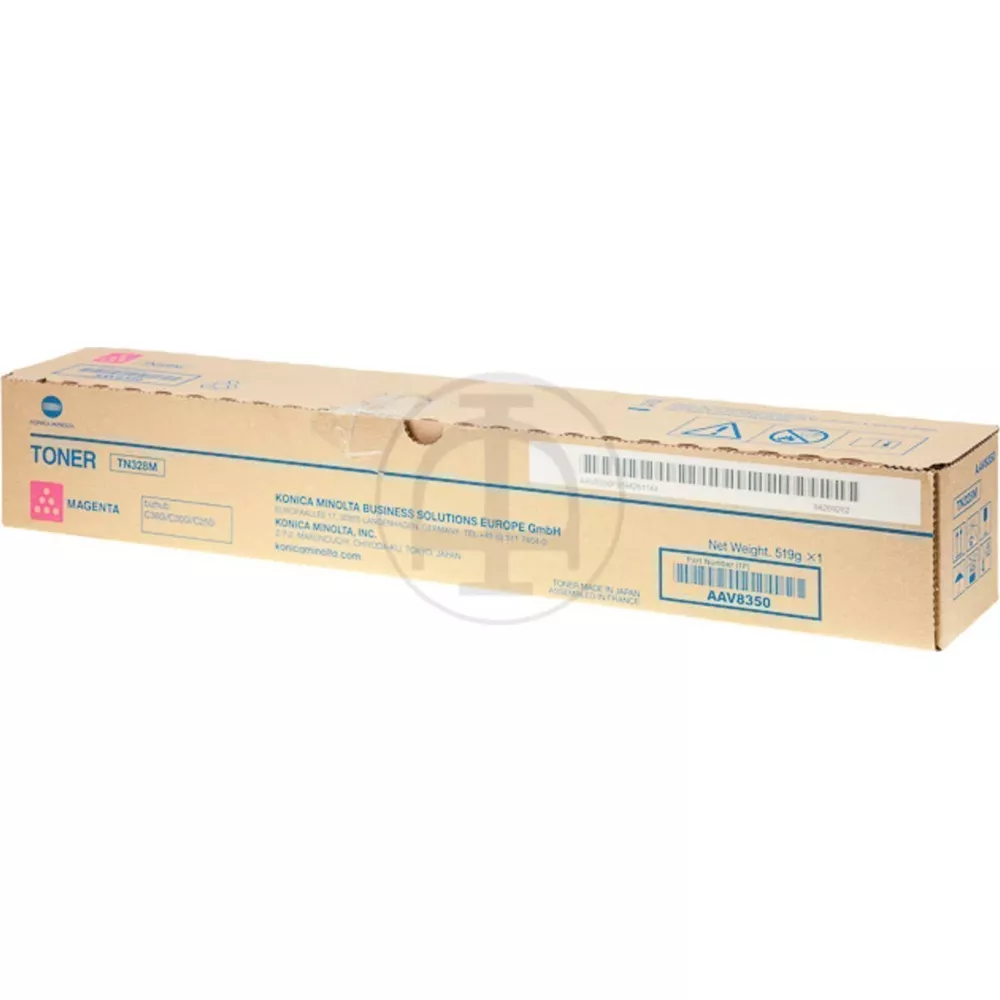 Eine Packung magenta Tonerkartusche TN328M von Konica Minolta.