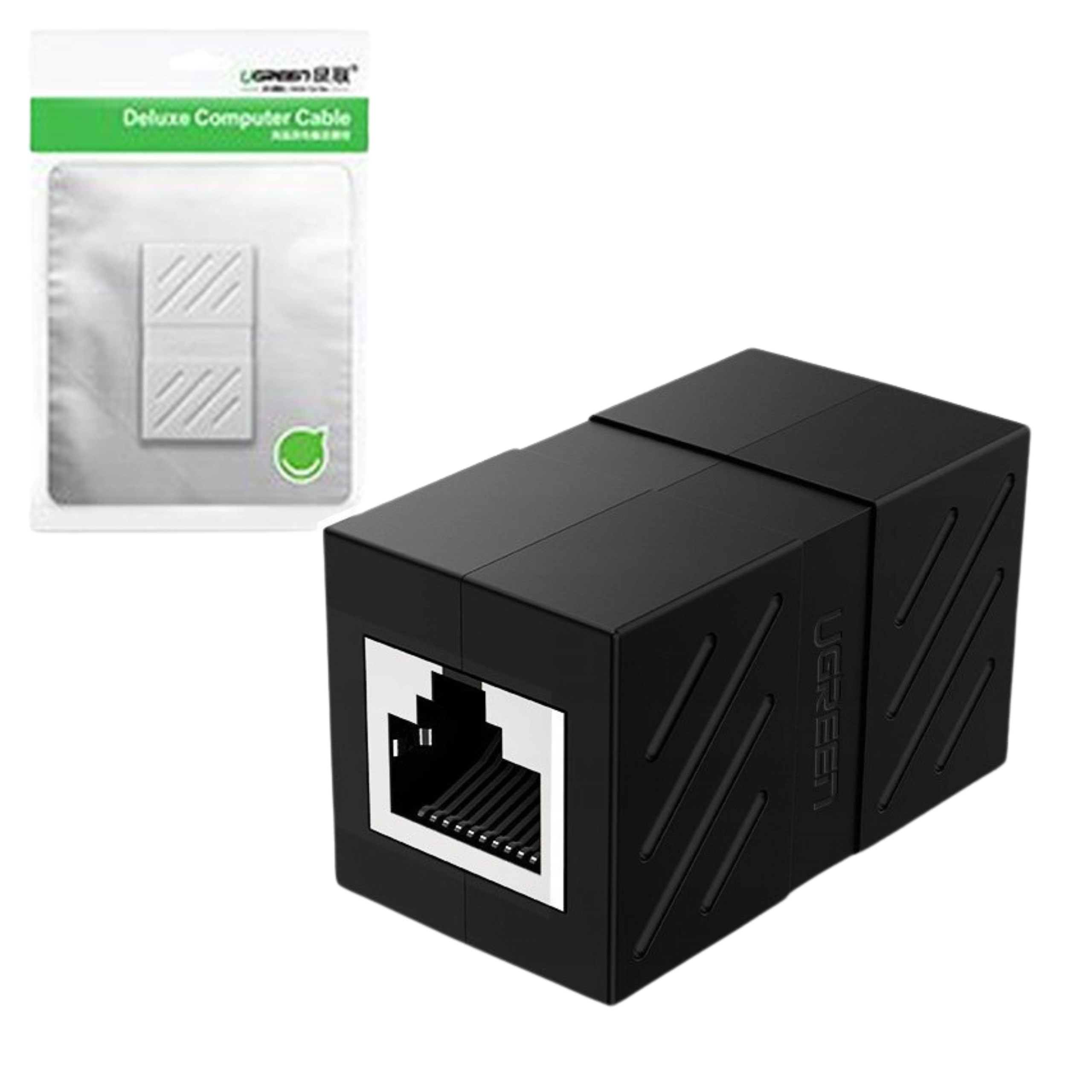 Adattatore di rete nero con confezione e logo UGREEN.