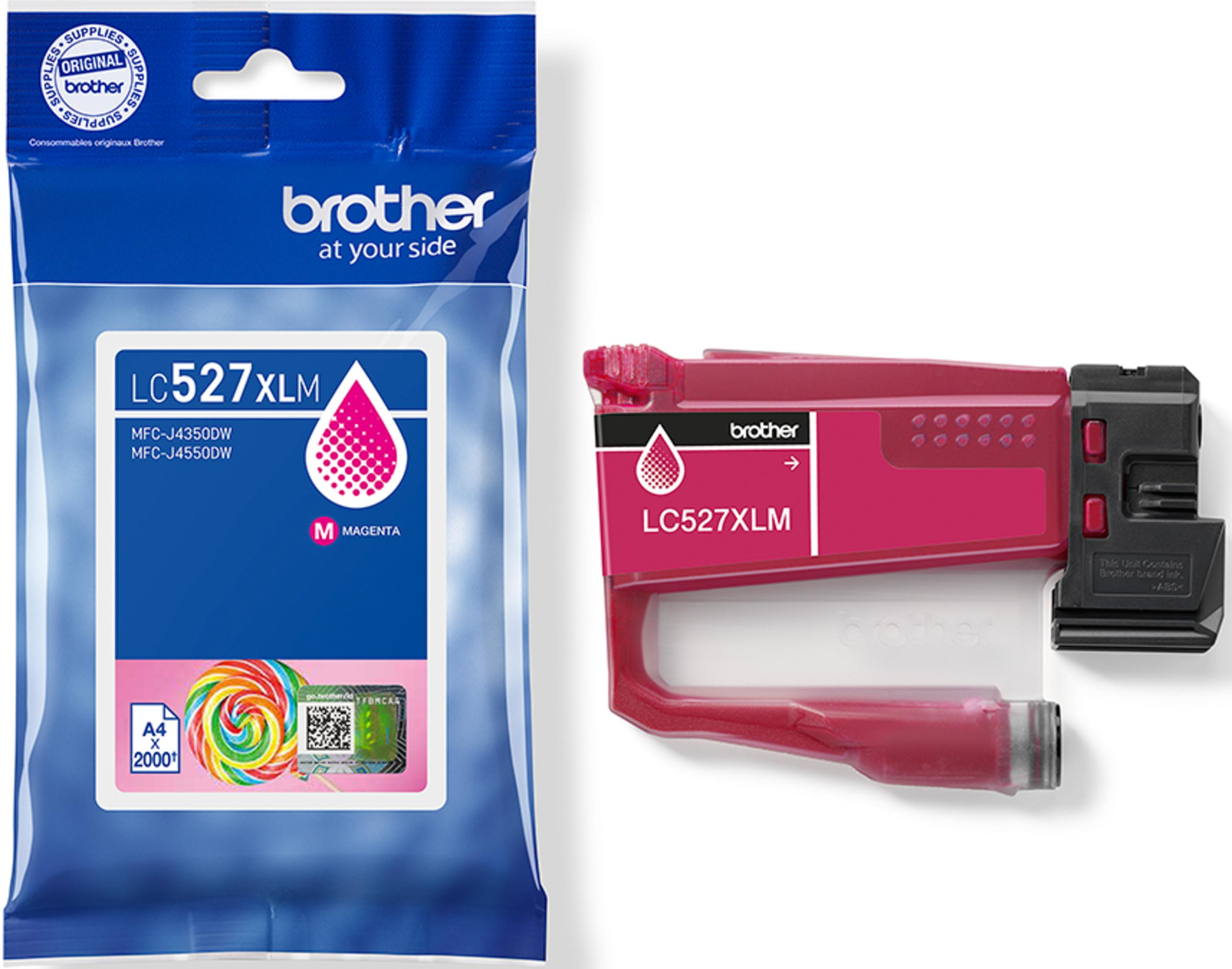 Tusz Brother LC527XLM magenta i jego opakowanie.