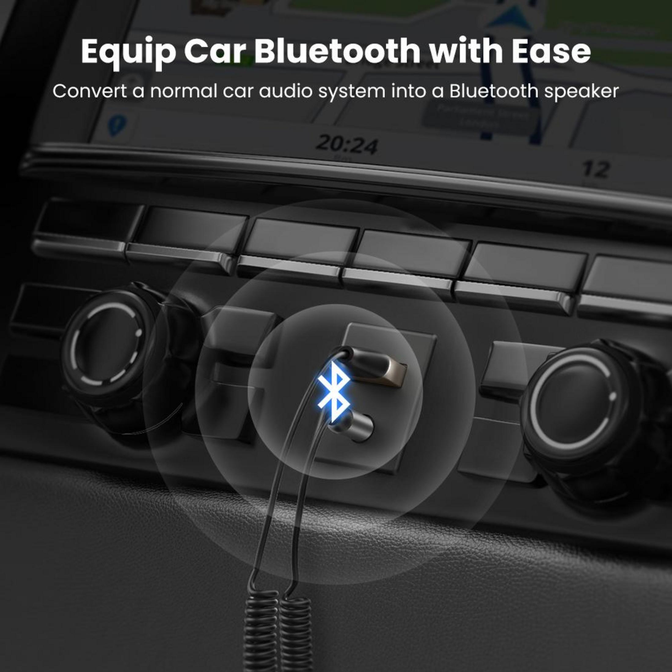 Bir Bluetooth alıcısı, aracın ses sistemine takılıdır.