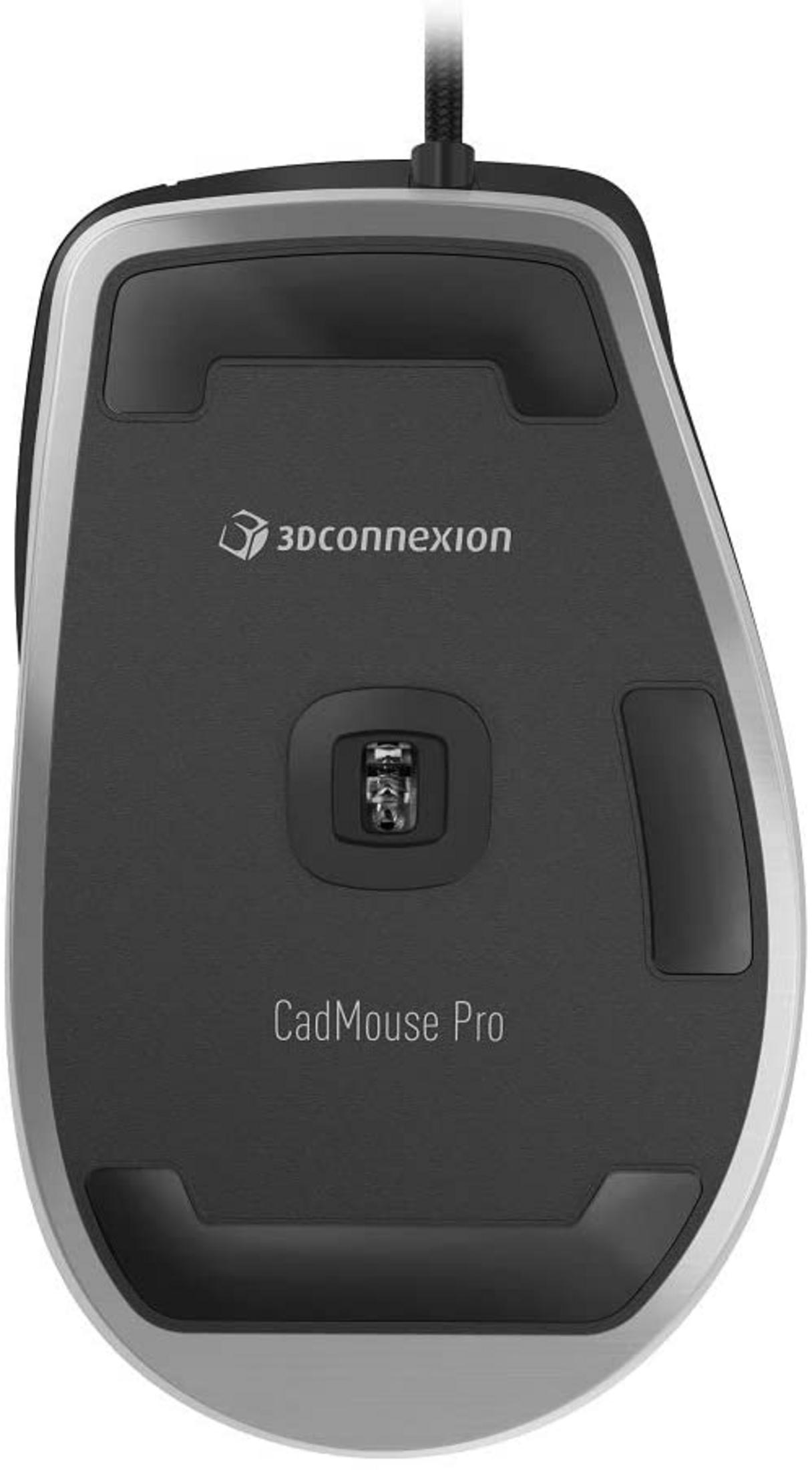 Czarna mysz komputerowa z srebrnym wykończeniem i napisem "3Dconnexion CadMouse Pro".