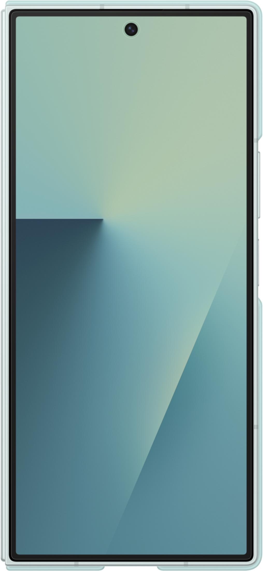 Ein Smartphone mit einem blauen und grünen Hintergrundbild.