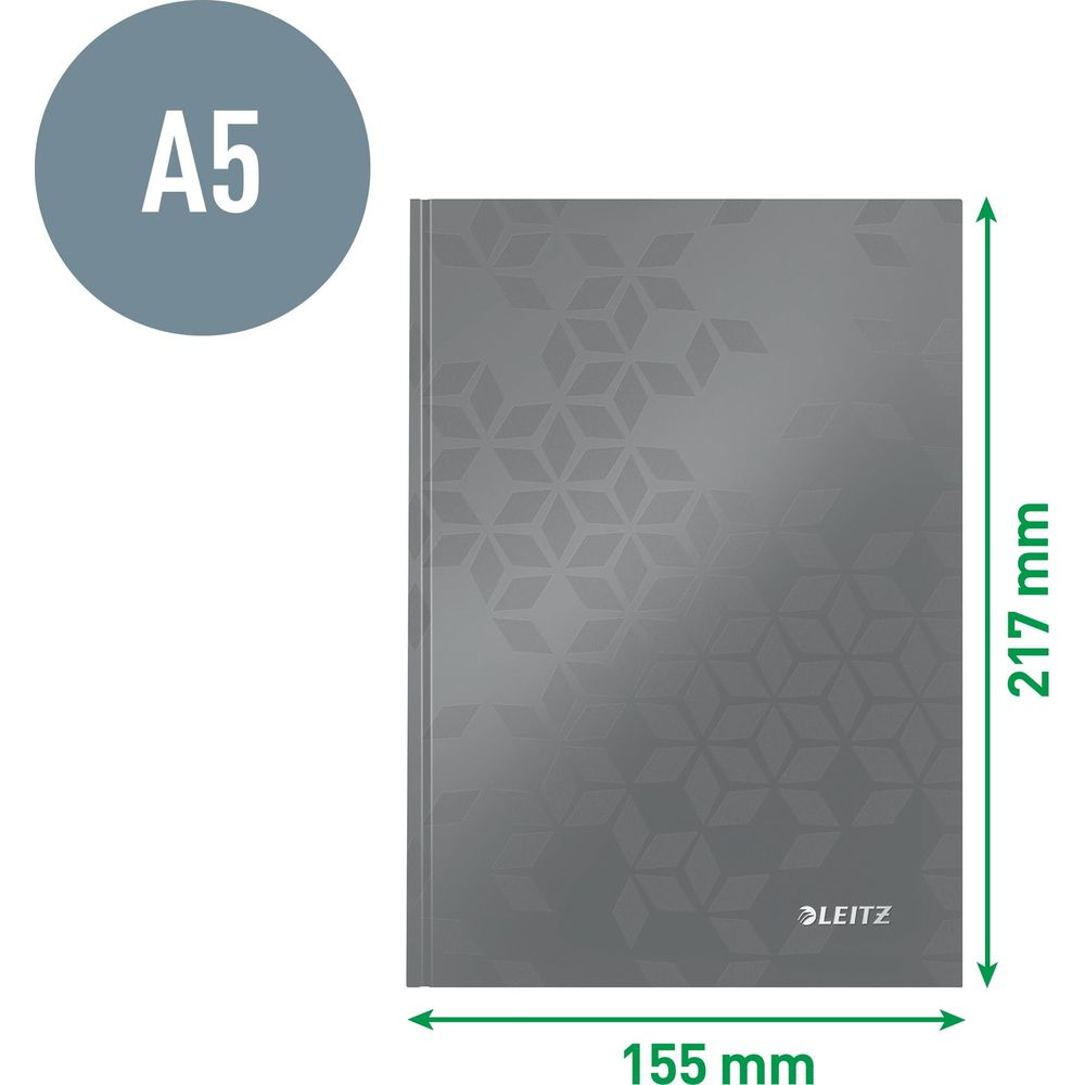 Grauer A5-Ordner mit geometrischem Muster, 155x217 mm.