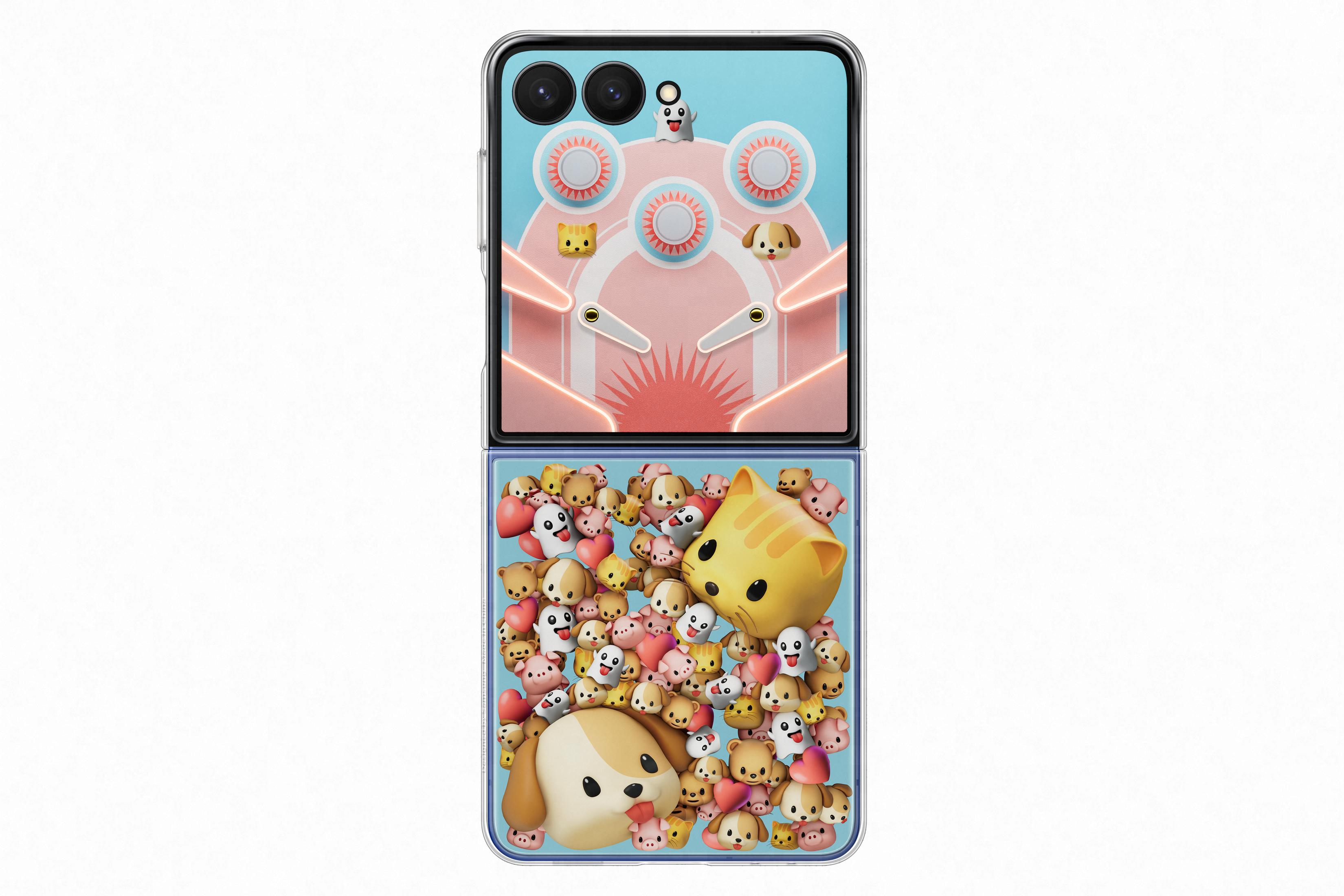 Uno smartphone a tema flipper con molte emoji di animali.