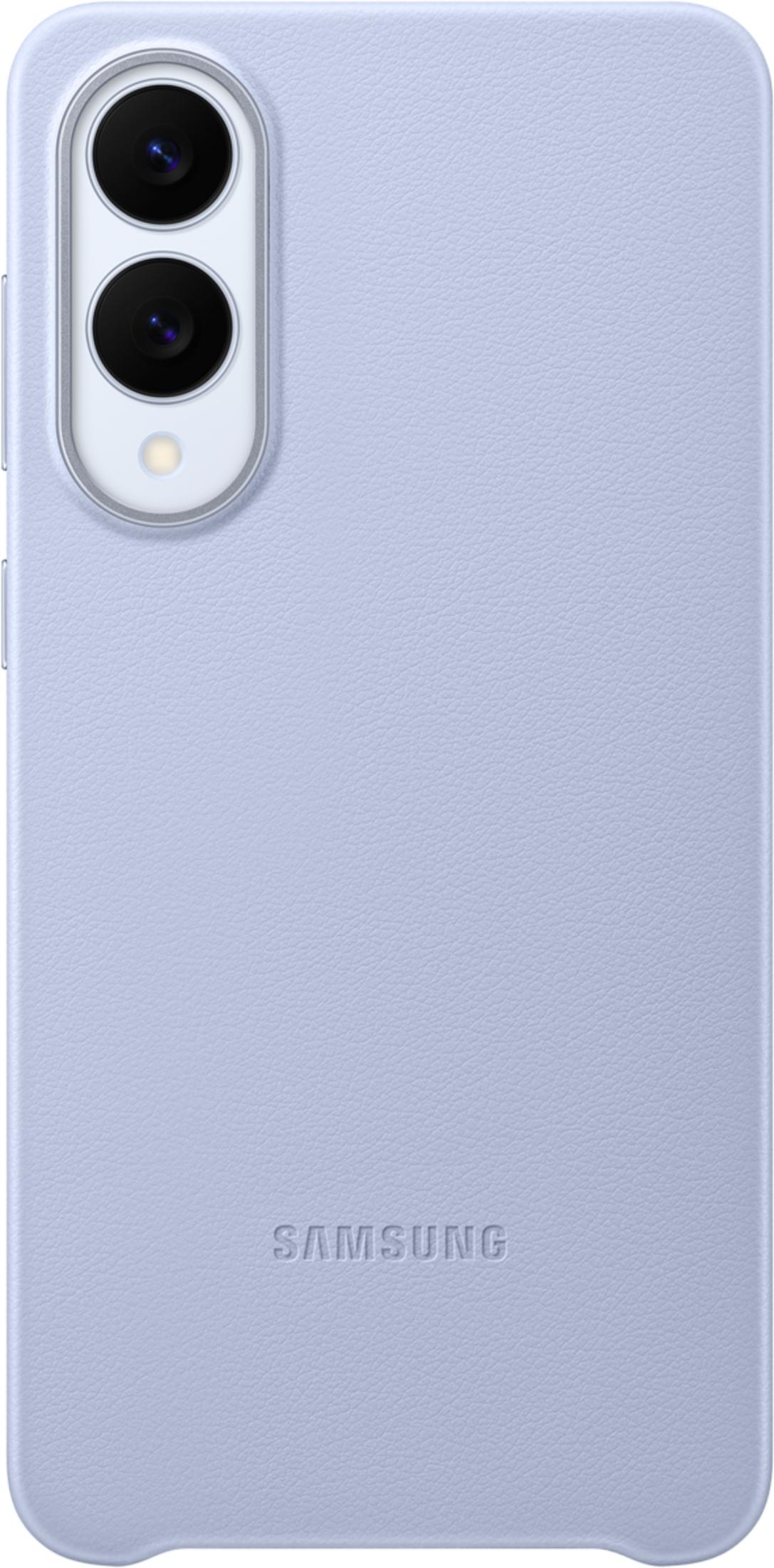 Lavendelfarbene Handyhülle mit zwei Kameras und Samsung-Logo.
