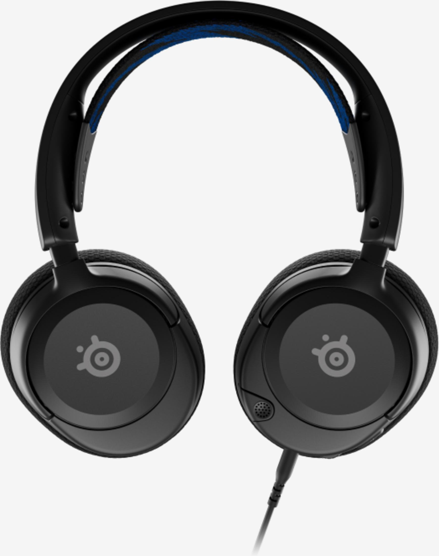 Cuffie nere con accenti blu e logo SteelSeries.