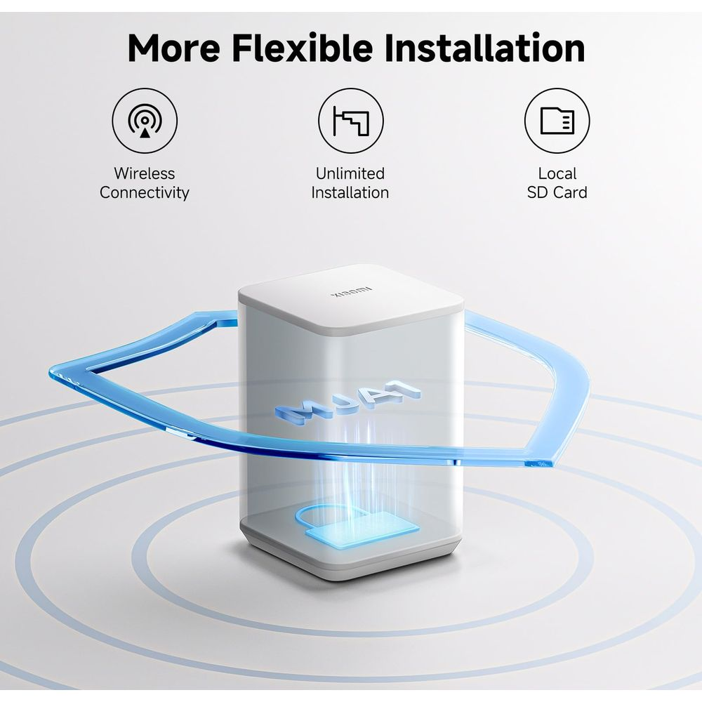 Białe urządzenie z niebieskimi liniami i ikonami łączności bezprzewodowej.