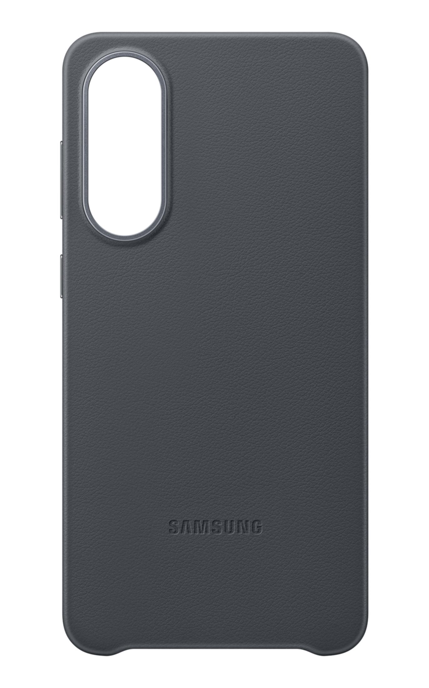 Custodia grigio scuro Samsung con finitura testurizzata e foro fotocamera.
