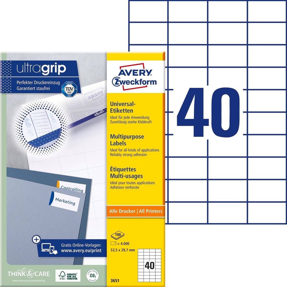 Avery Zweckform Etiketten: 40er Pack, Universal, Multipurpose, Étiquettes, 52,5 x 29,7 mm.