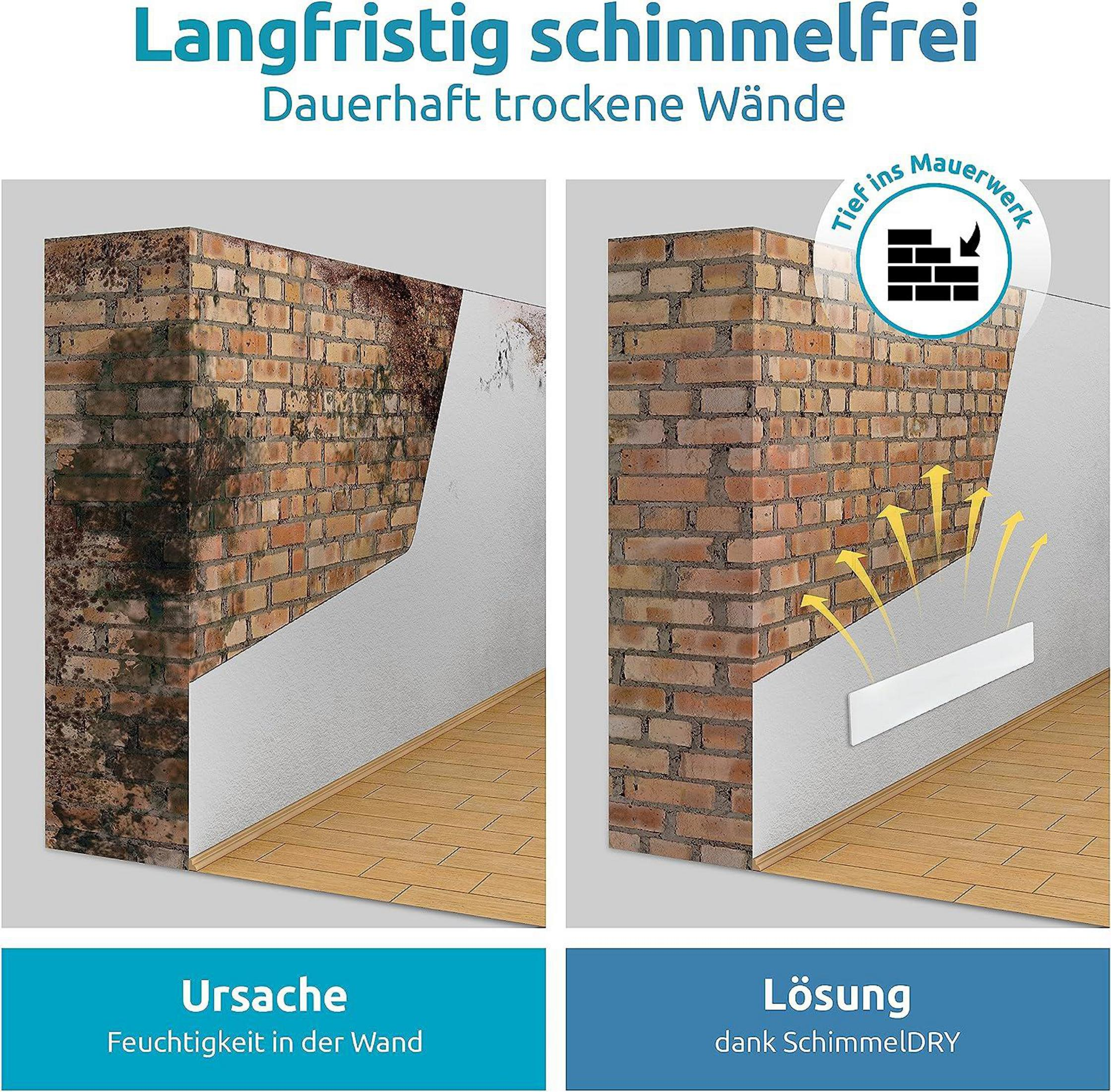 Confronto prima/dopo: Muro ammuffito vs muro asciutto con elemento di ventilazione.