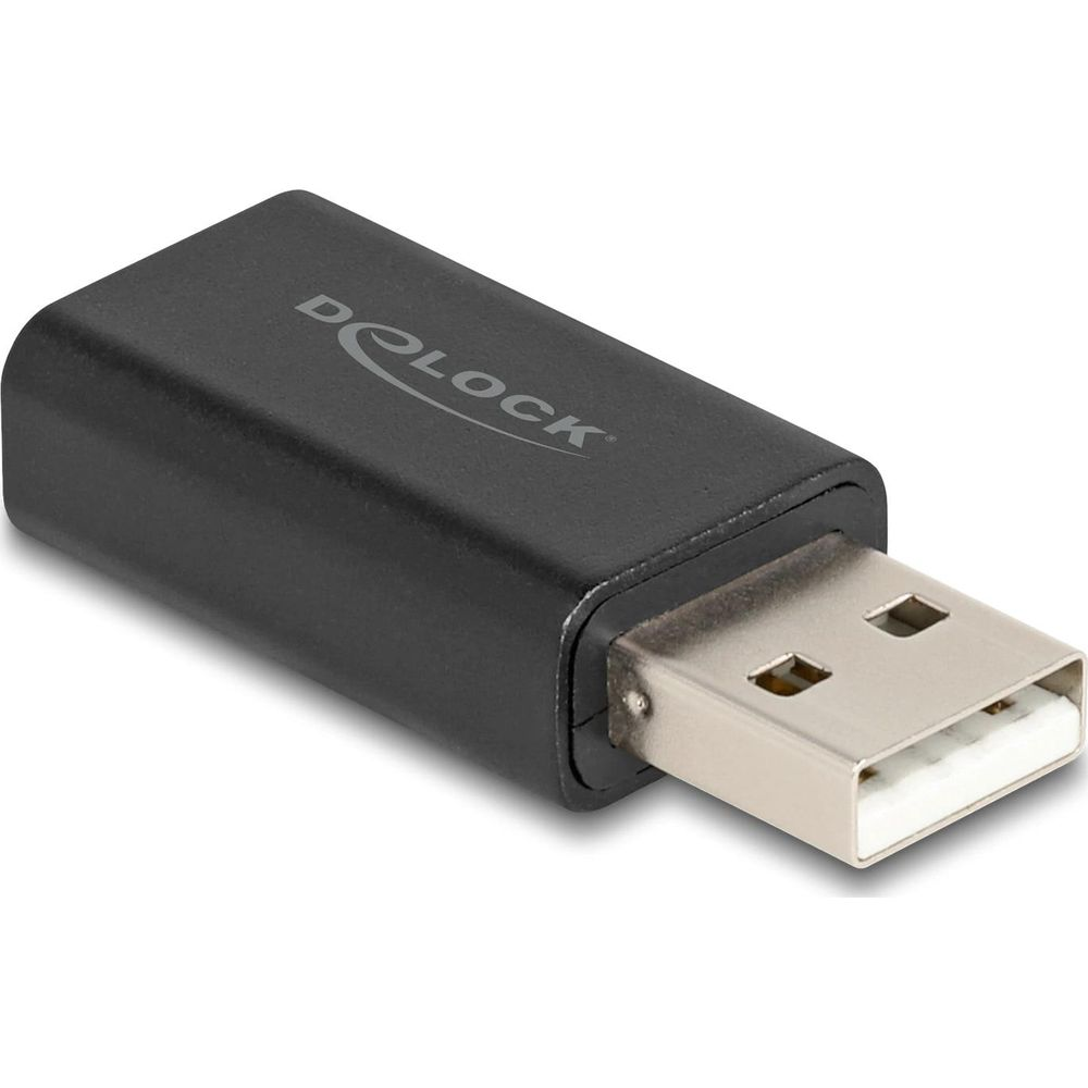 Adattatore USB nero con connettore argentato e logo Delock.